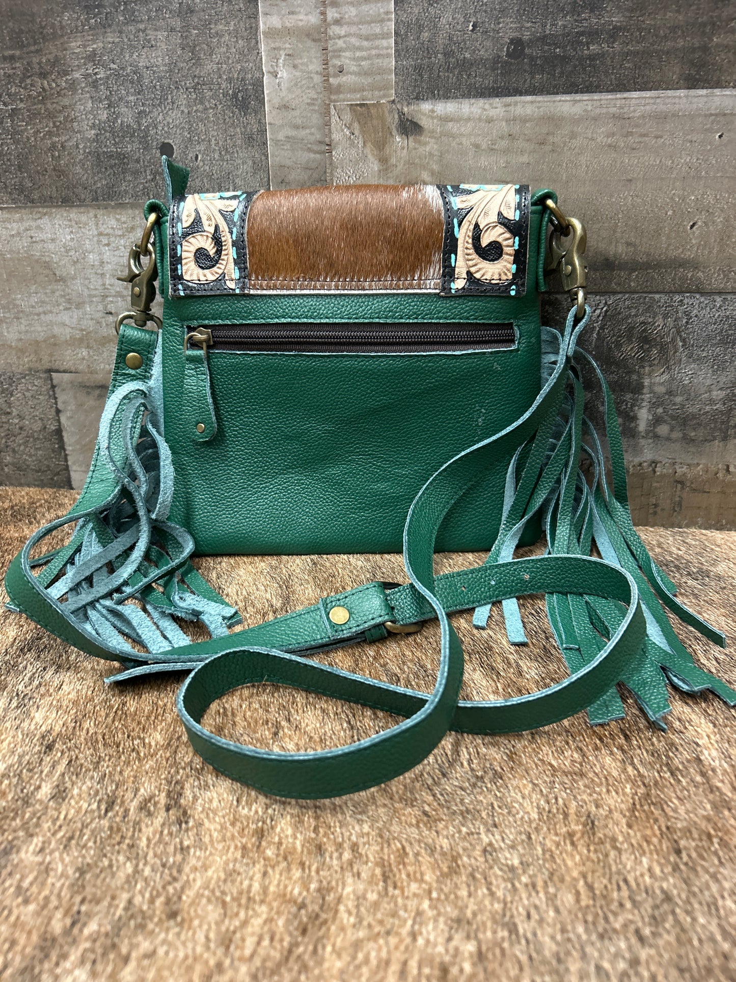 100% Leather Crossbody Tooled Leather With Cowhide 8x8