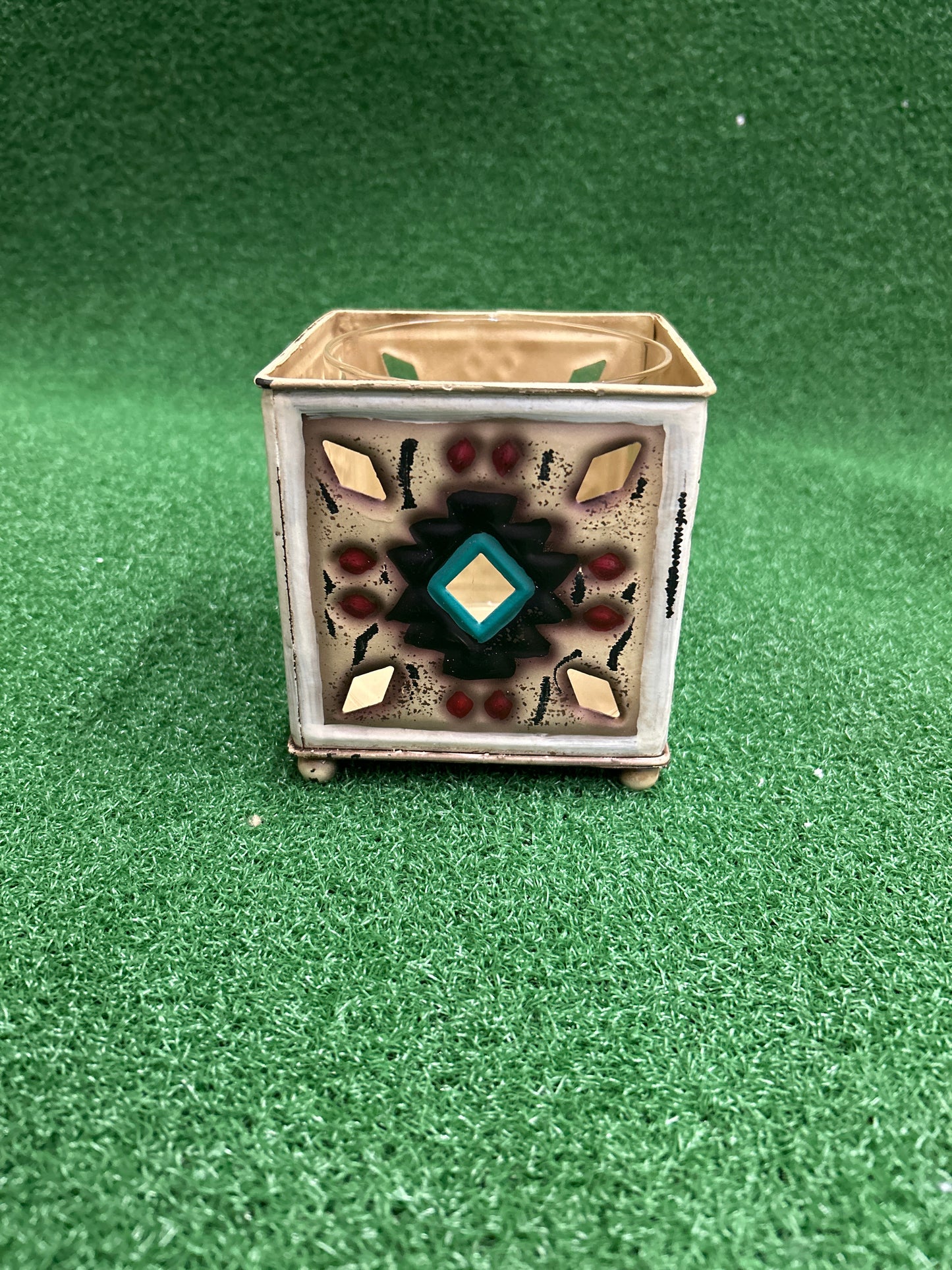 4” X4” Metal Candle Holder With Glass Insert