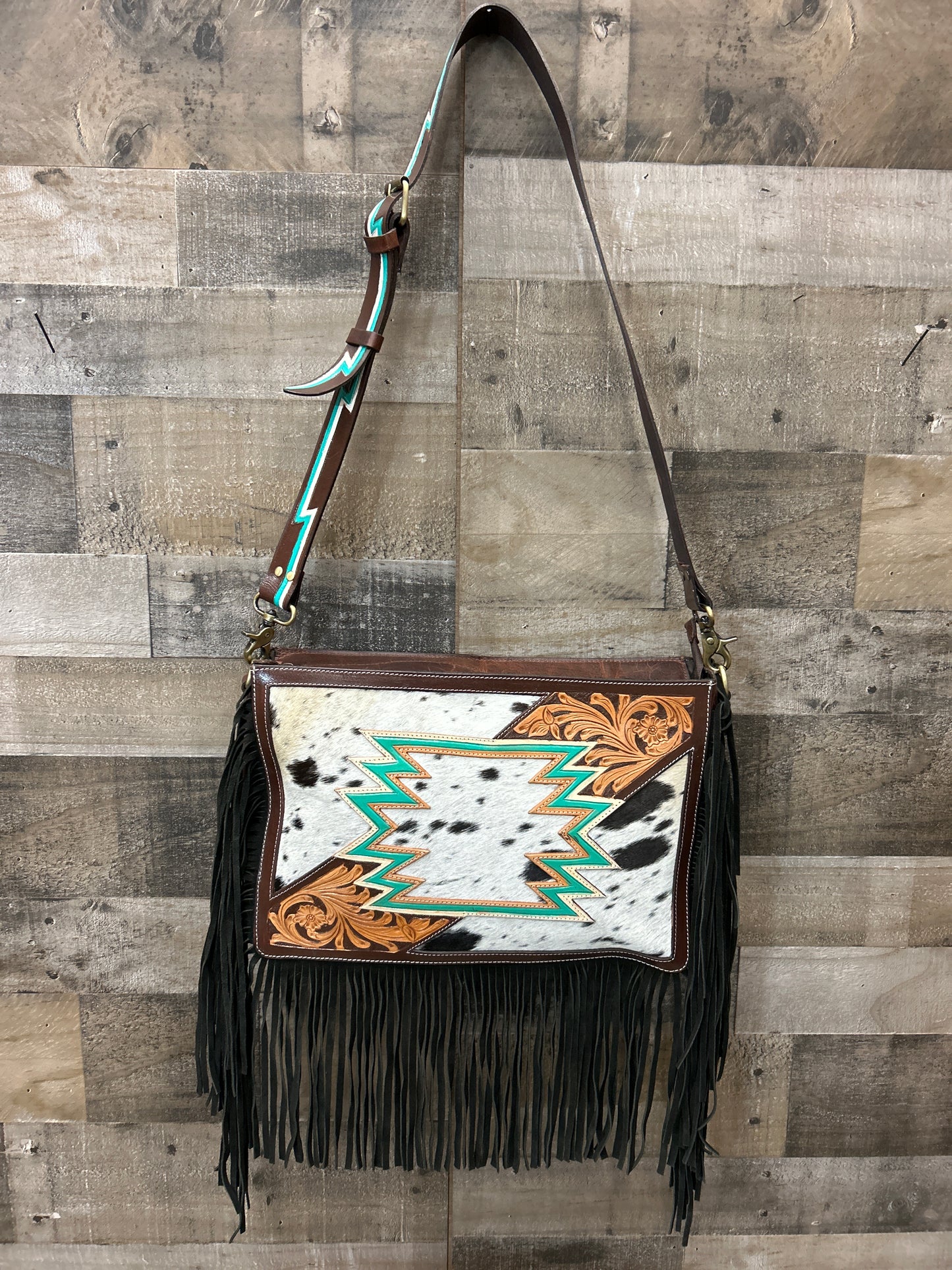 100 % Leather Tooled Purse/ Laptop Carrier 11x14x4