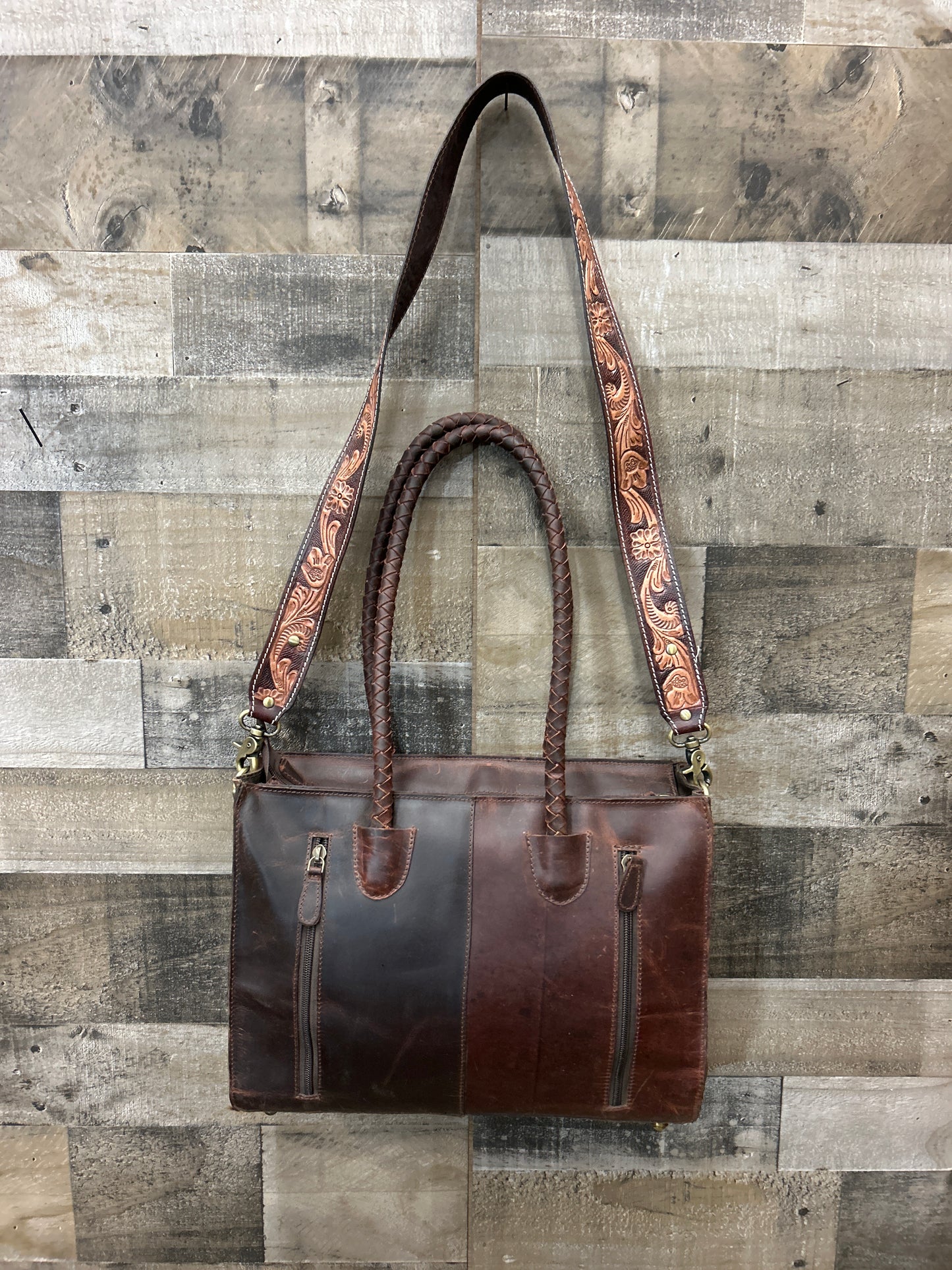 100 % Leather Tooled Purse/ Laptop Carrier 11x14x4