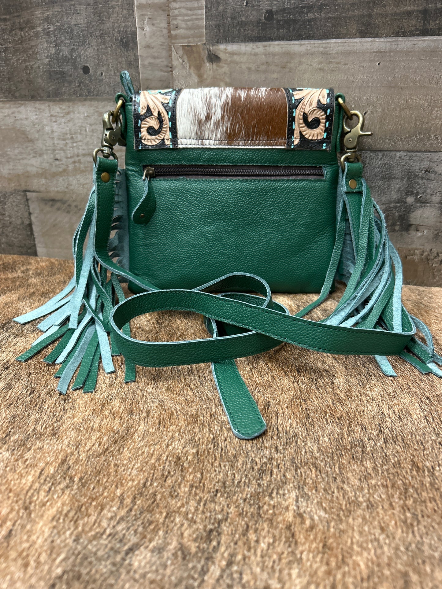 100% Leather Crossbody Tooled Leather With Cowhide 8x8