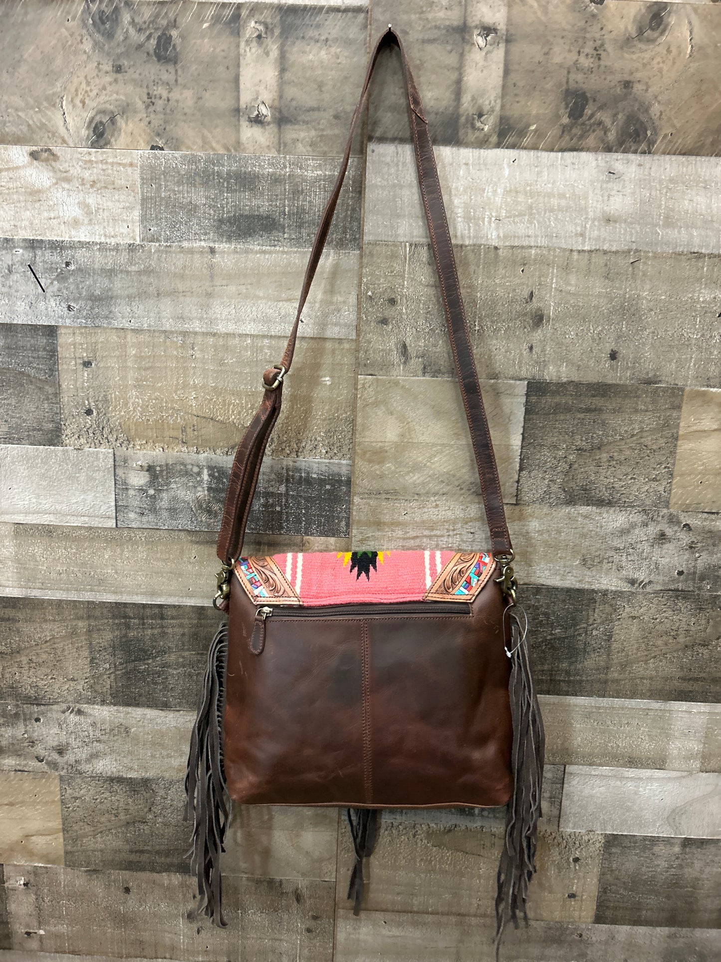 100 % Leather Tooled with Cowhide 12x10x3