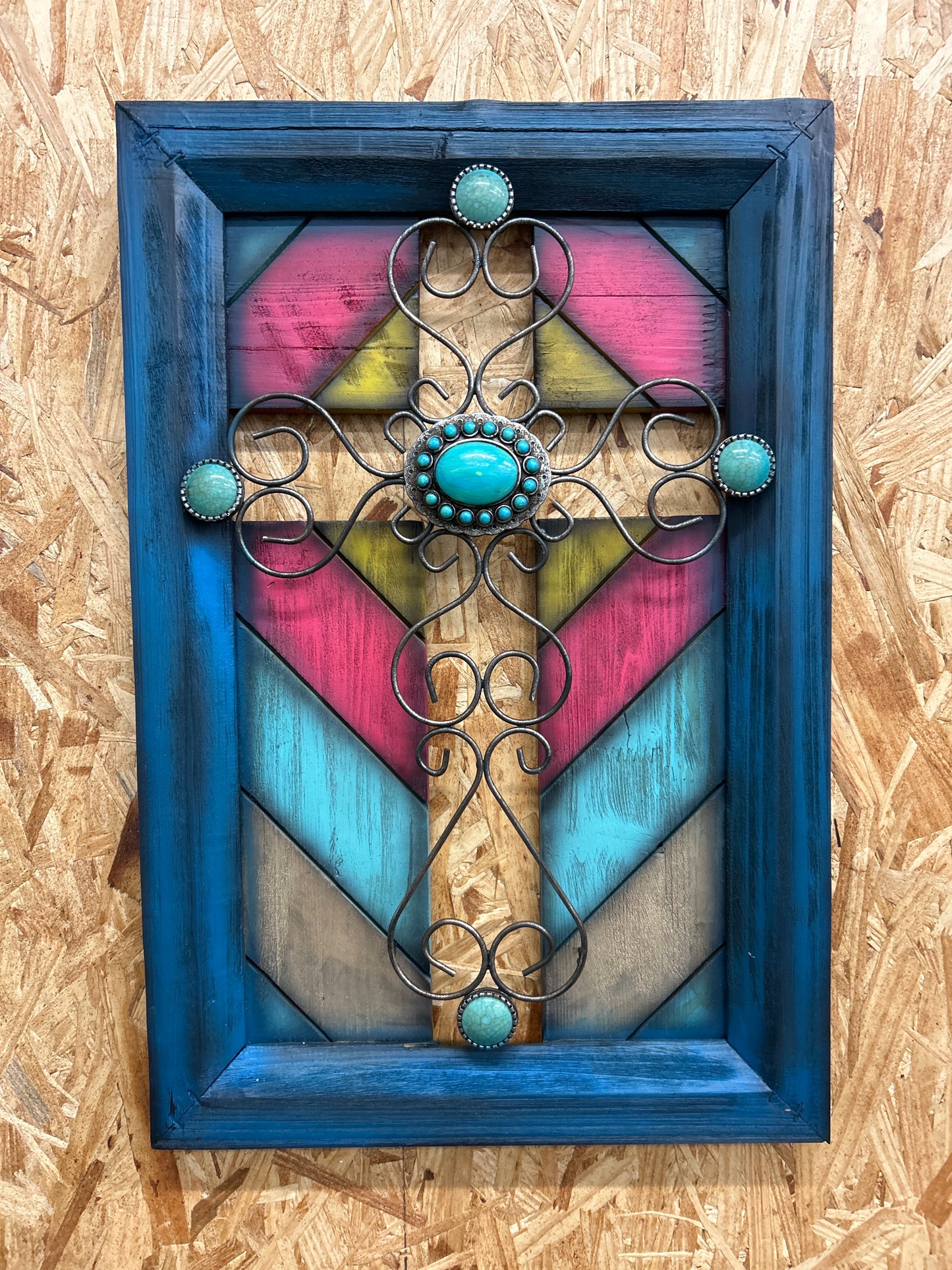 20” X 12” Metal Cross With Wood Frame