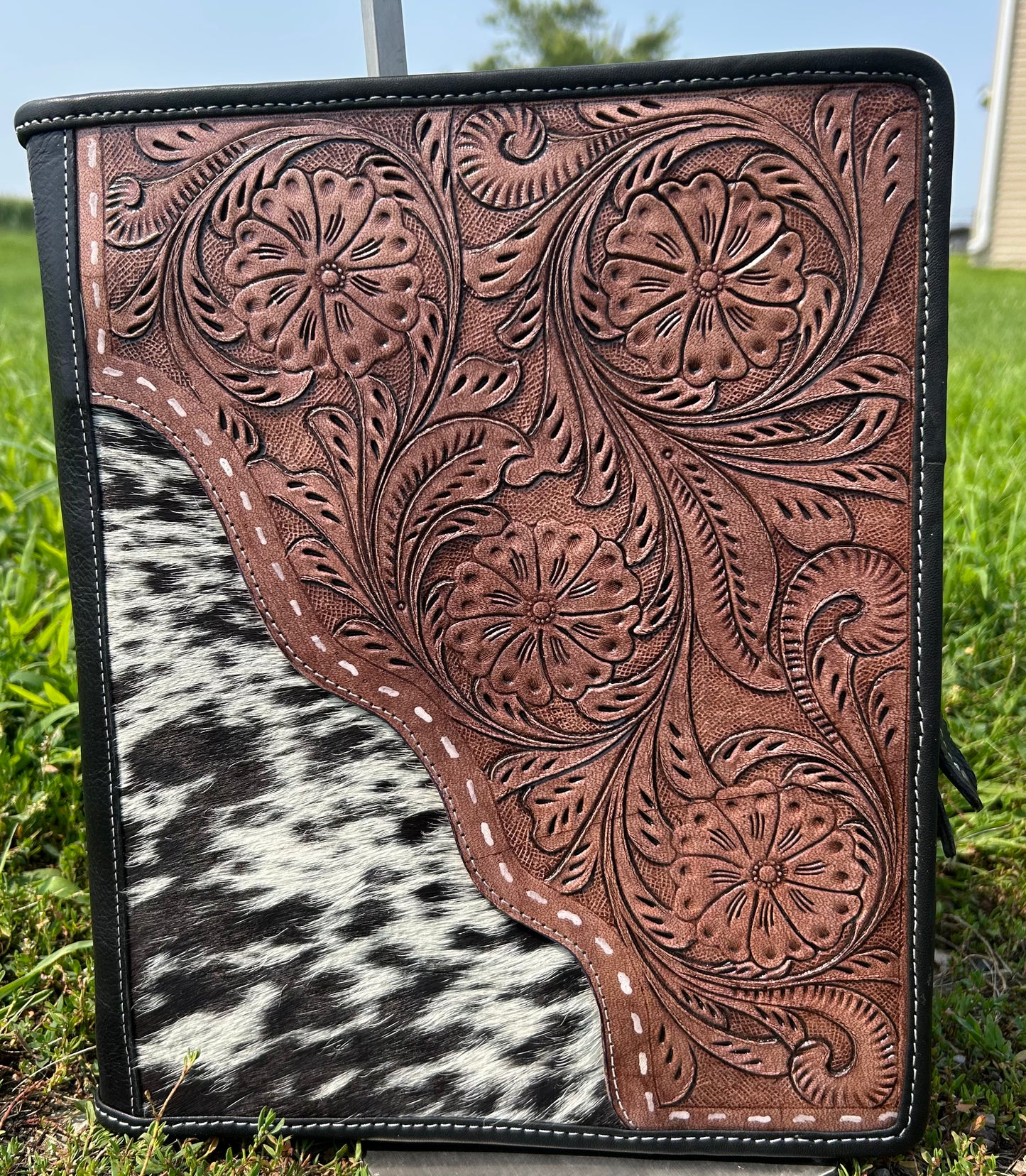 Leather 3 Ring Binder With Cowhide
