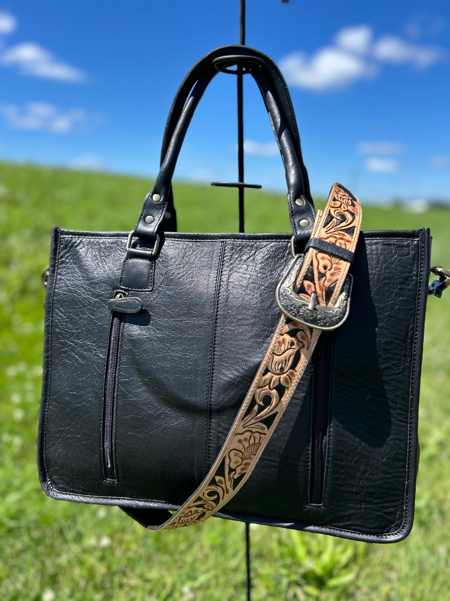 Leather Purse With Cowhide 12x16x5