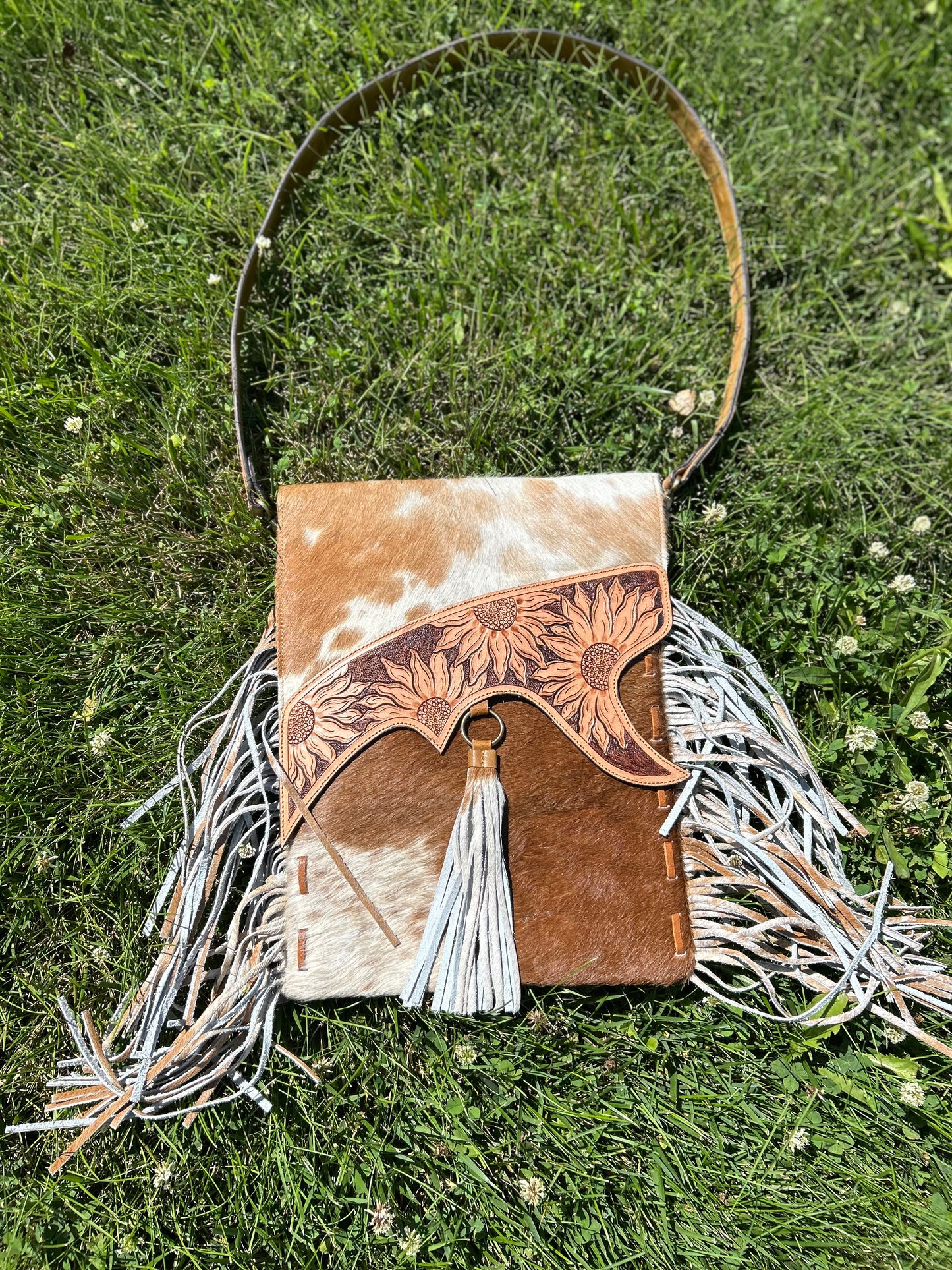 Leather Purse With Cowhide 11.5x14