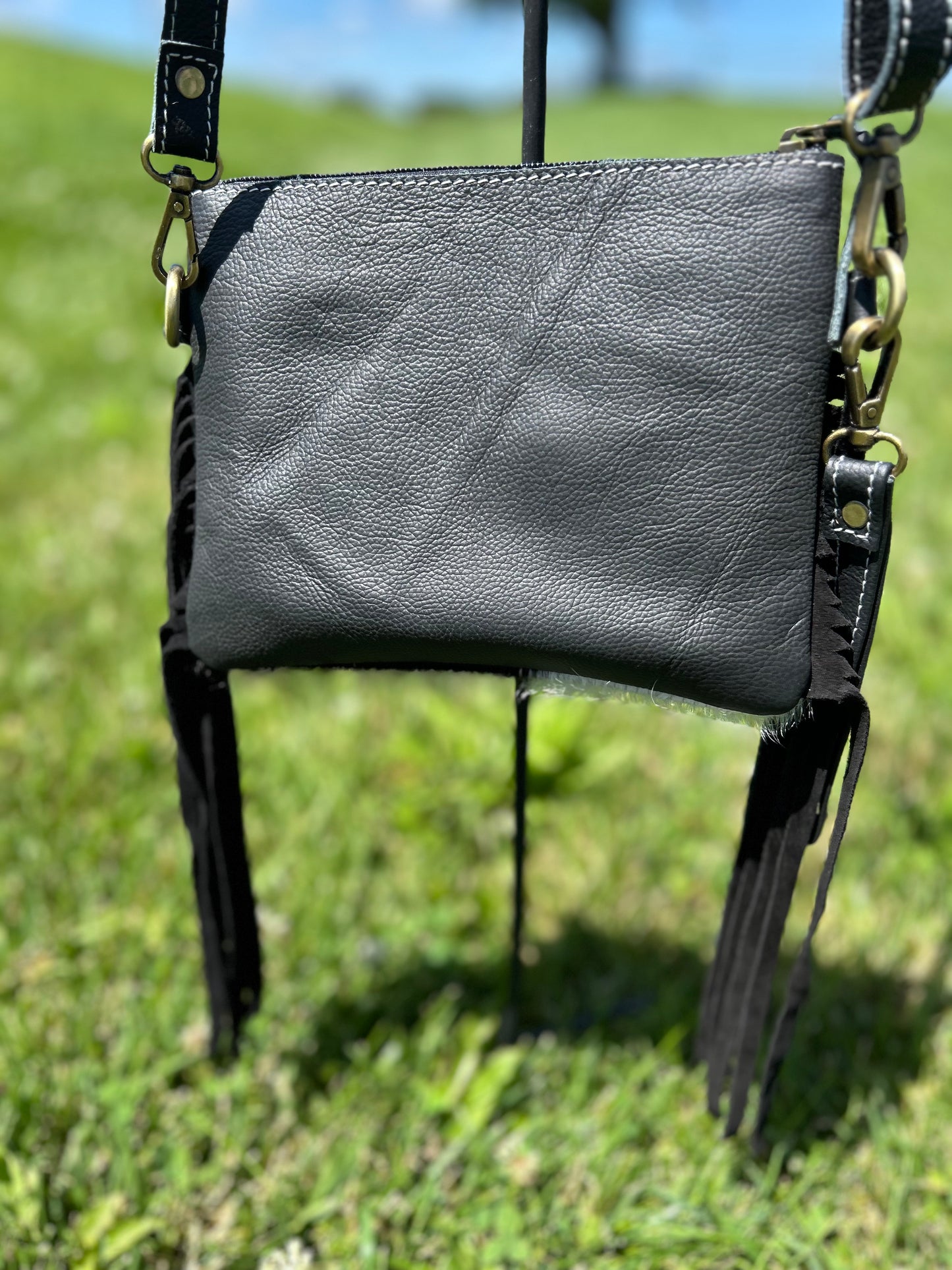 7x9 Crossbody / Wristlet Tooled Leather With Cowhide