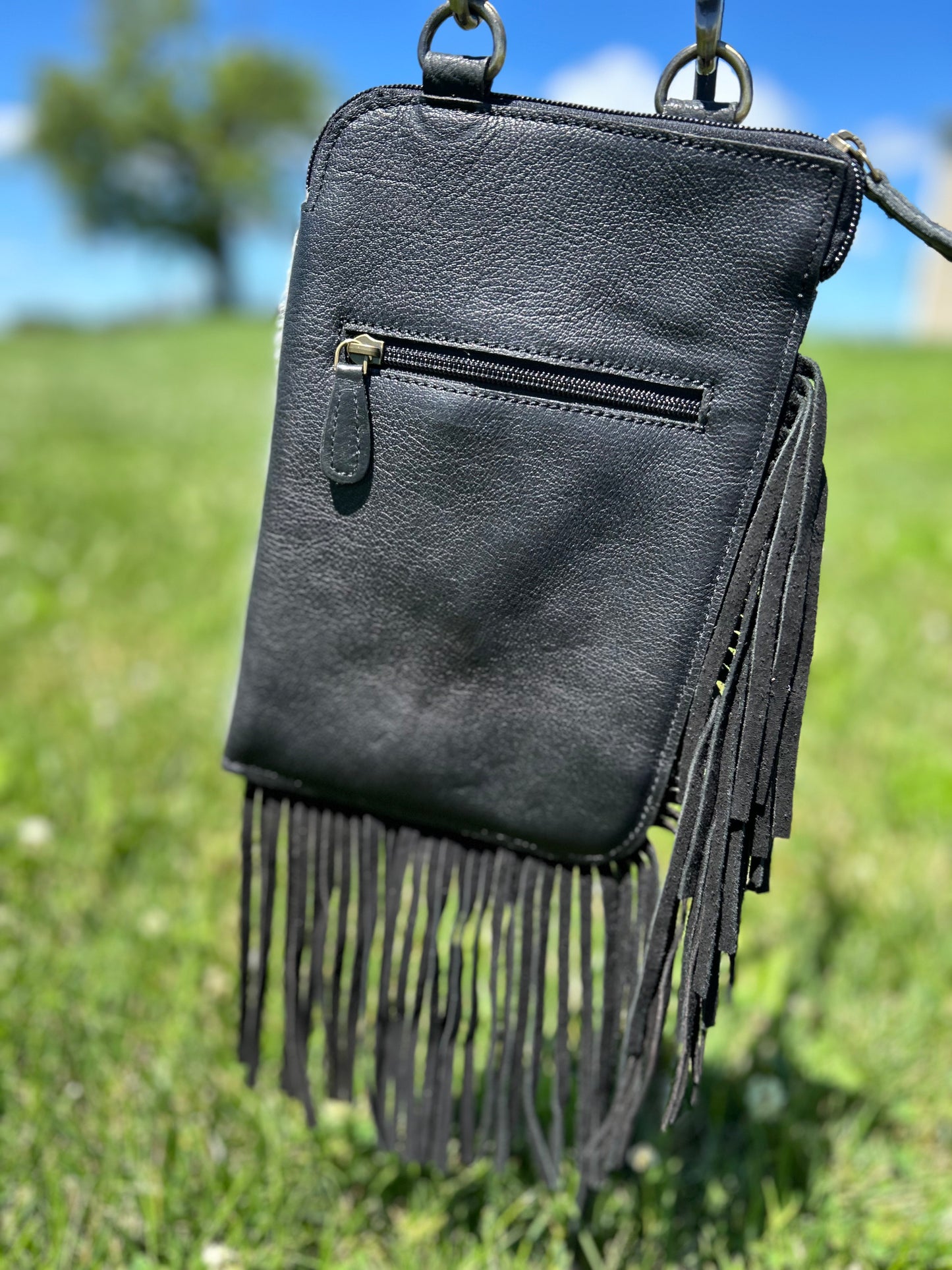 Hand Tooled Cowhide Leather Sling Bag With Hand Strap 7x10.5