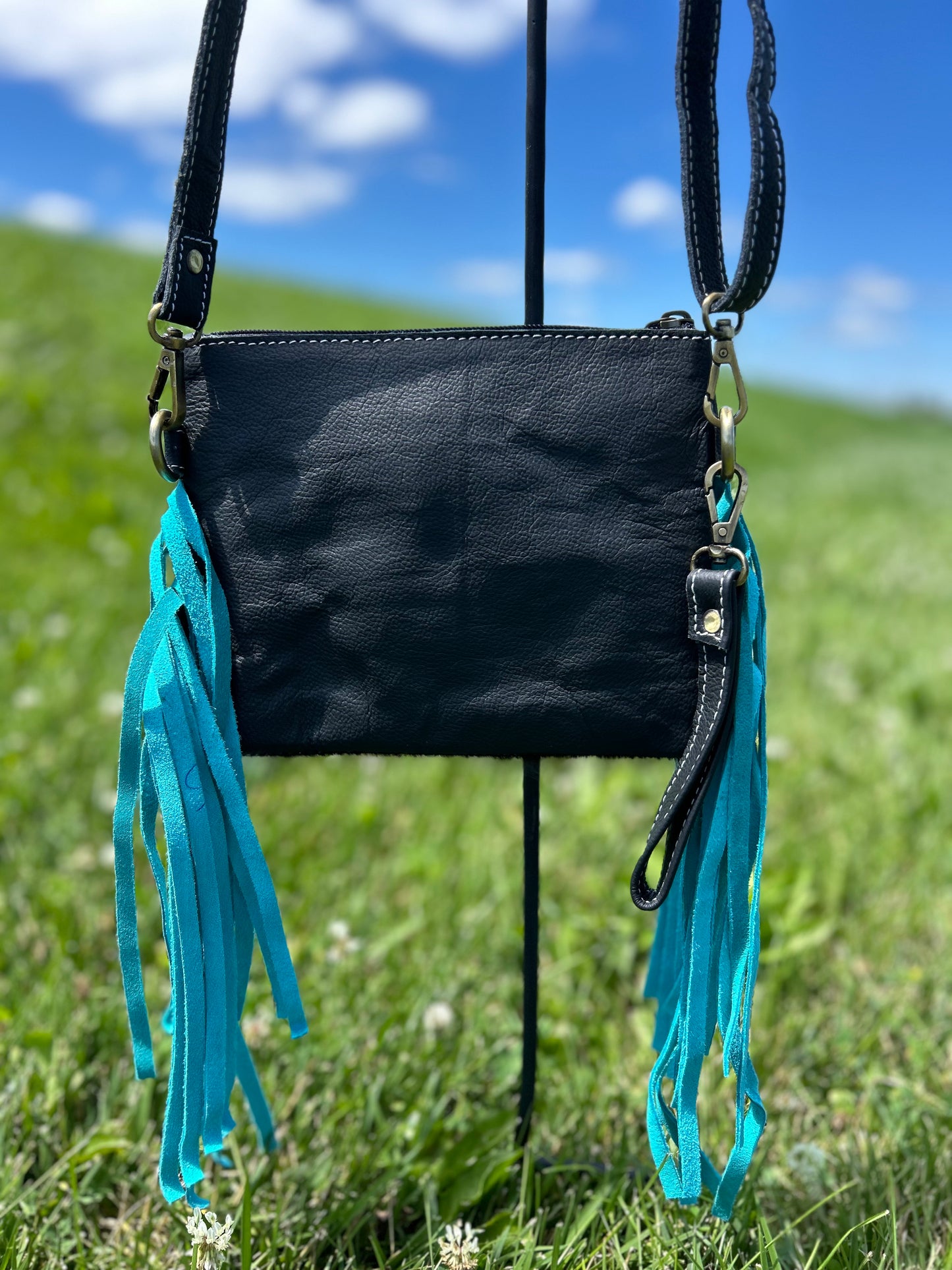 7x9 Crossbody / Wristlet Tooled Leather With Cowhide