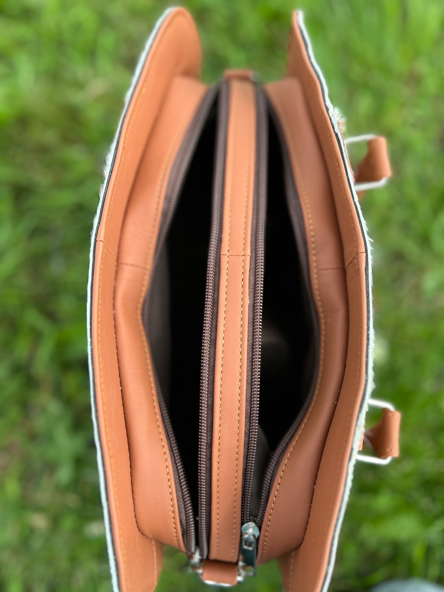 Leather Designer Dual Compartment Purse With Cowhide
