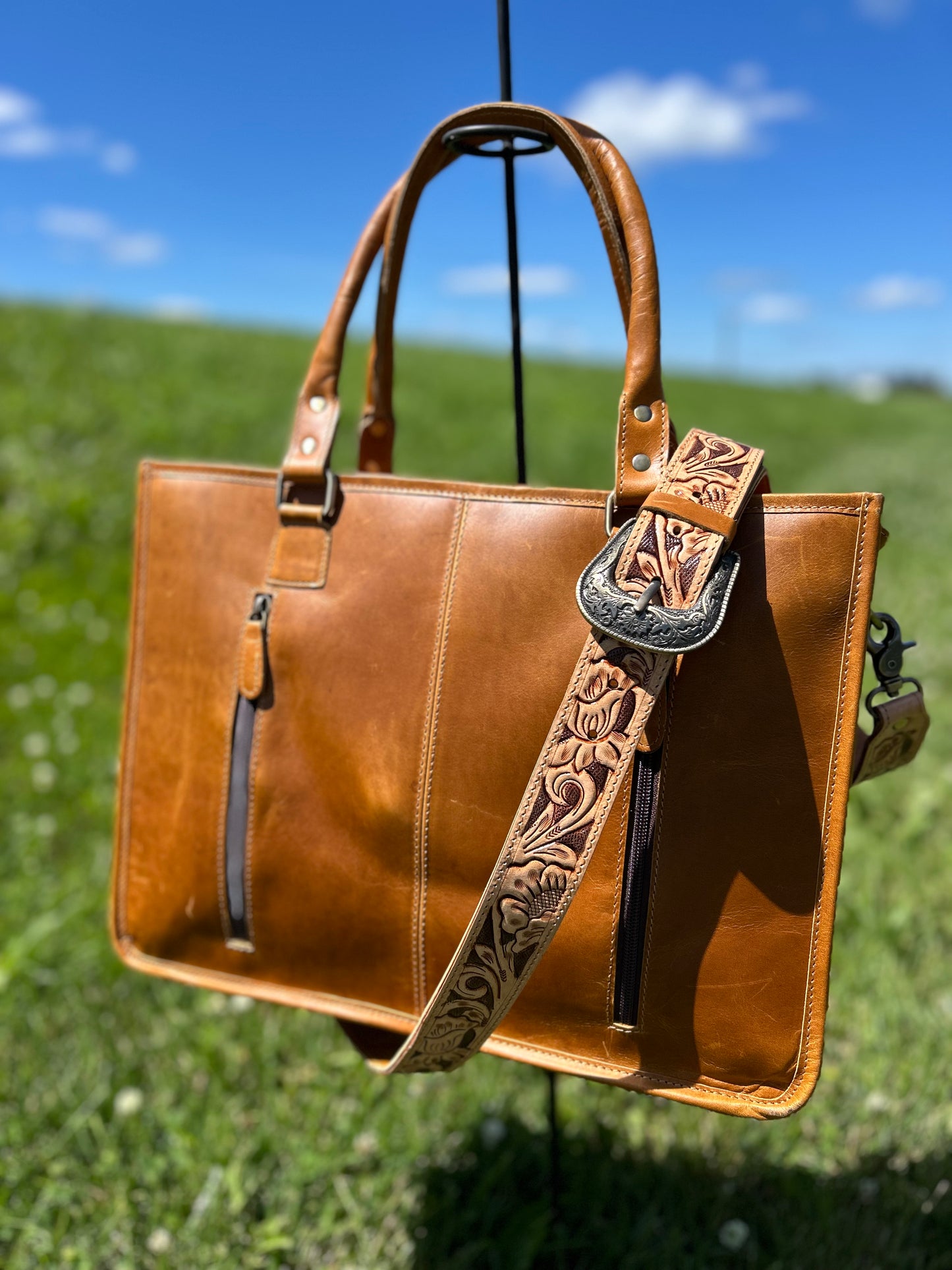 Leather Purse With Cowhide 12x16x5