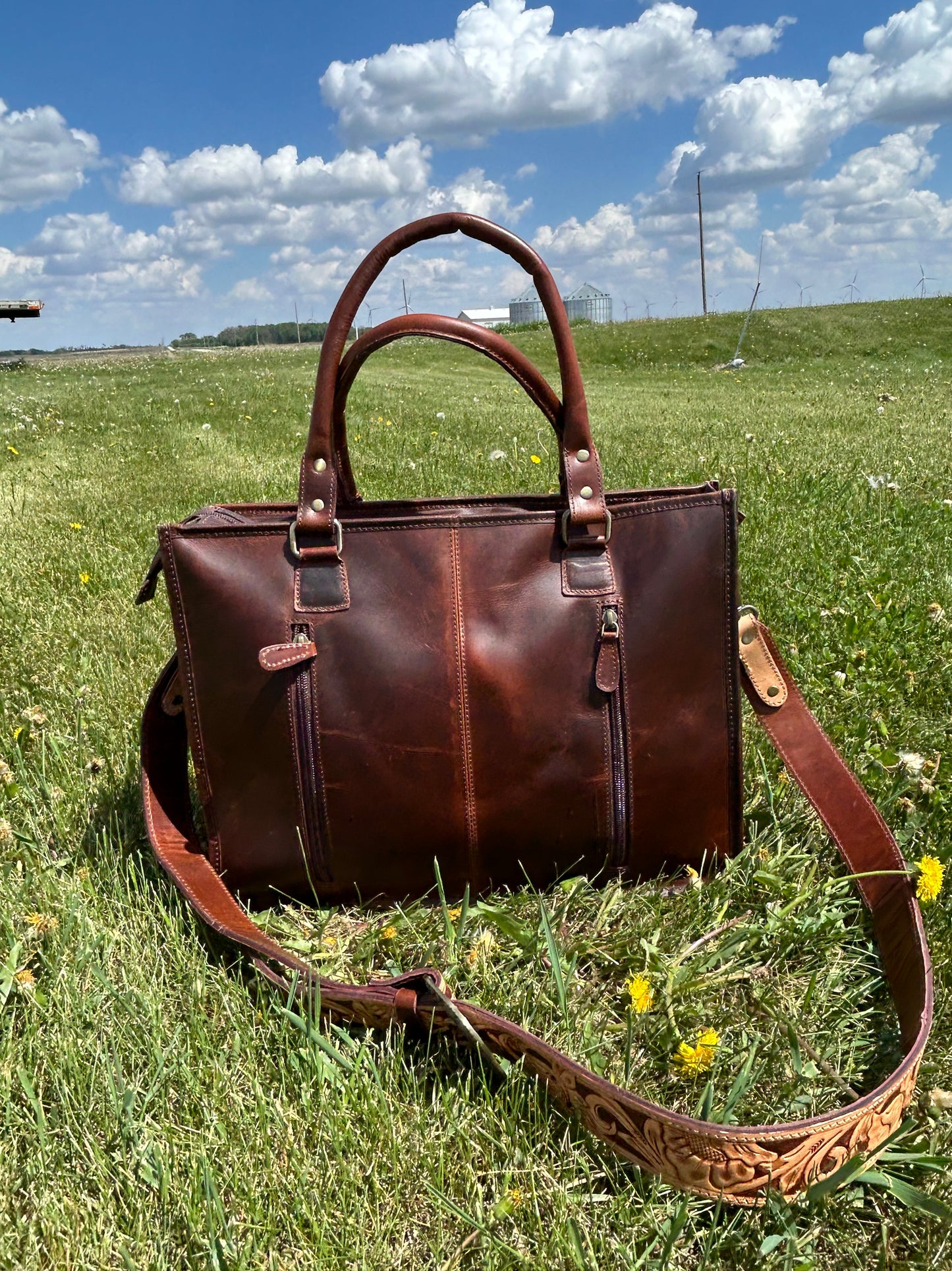 Leather Purse With Cowhide 12x16x5