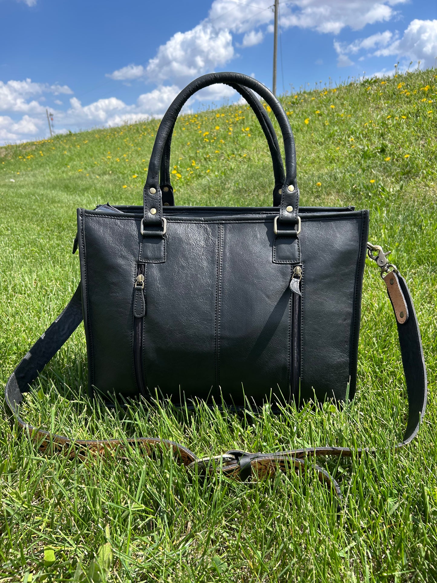 Leather Purse With Cowhide 12x16x5