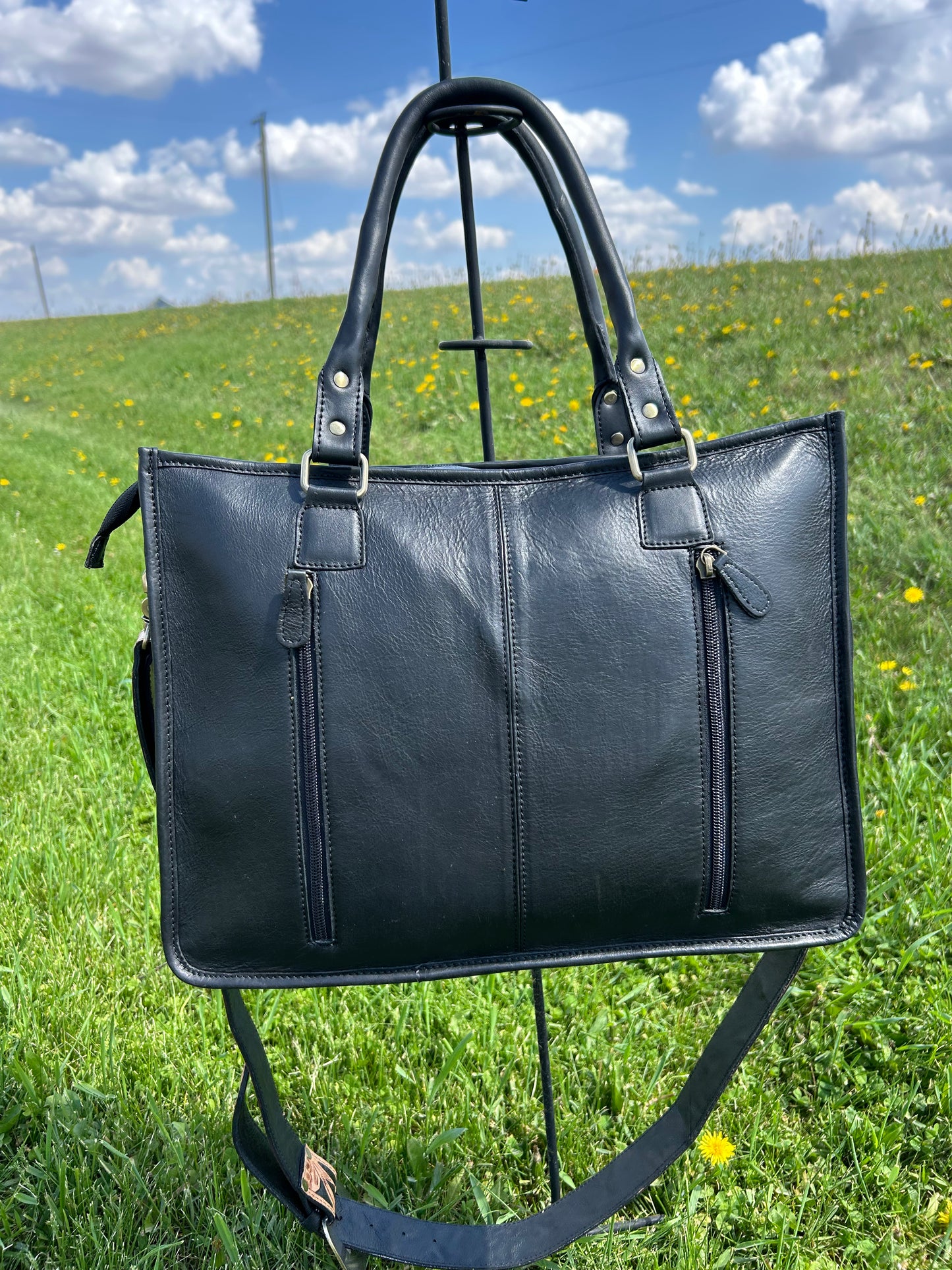 Leather Purse With Cowhide 12x16x5