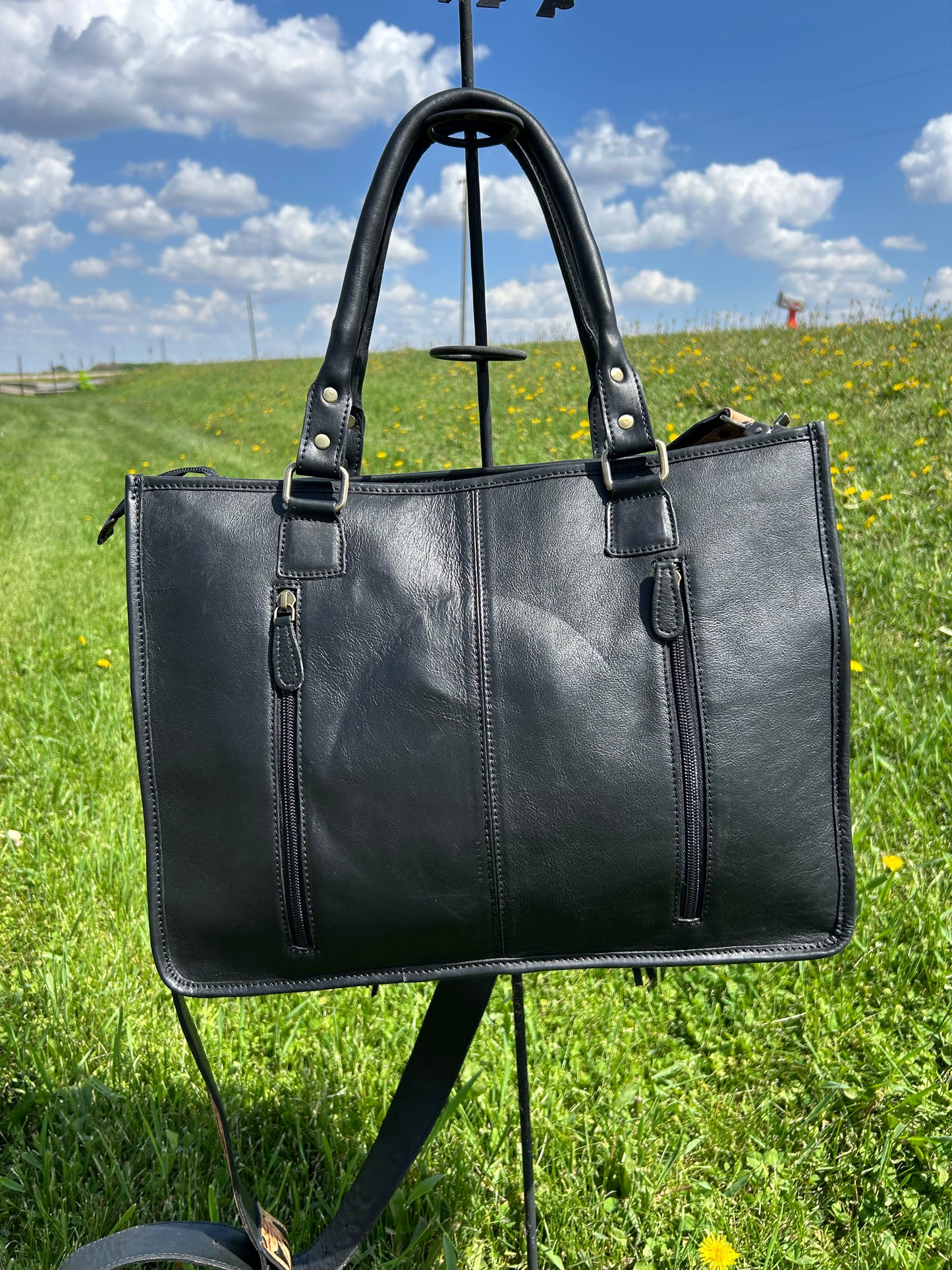Leather Purse With Cowhide 12x16x5
