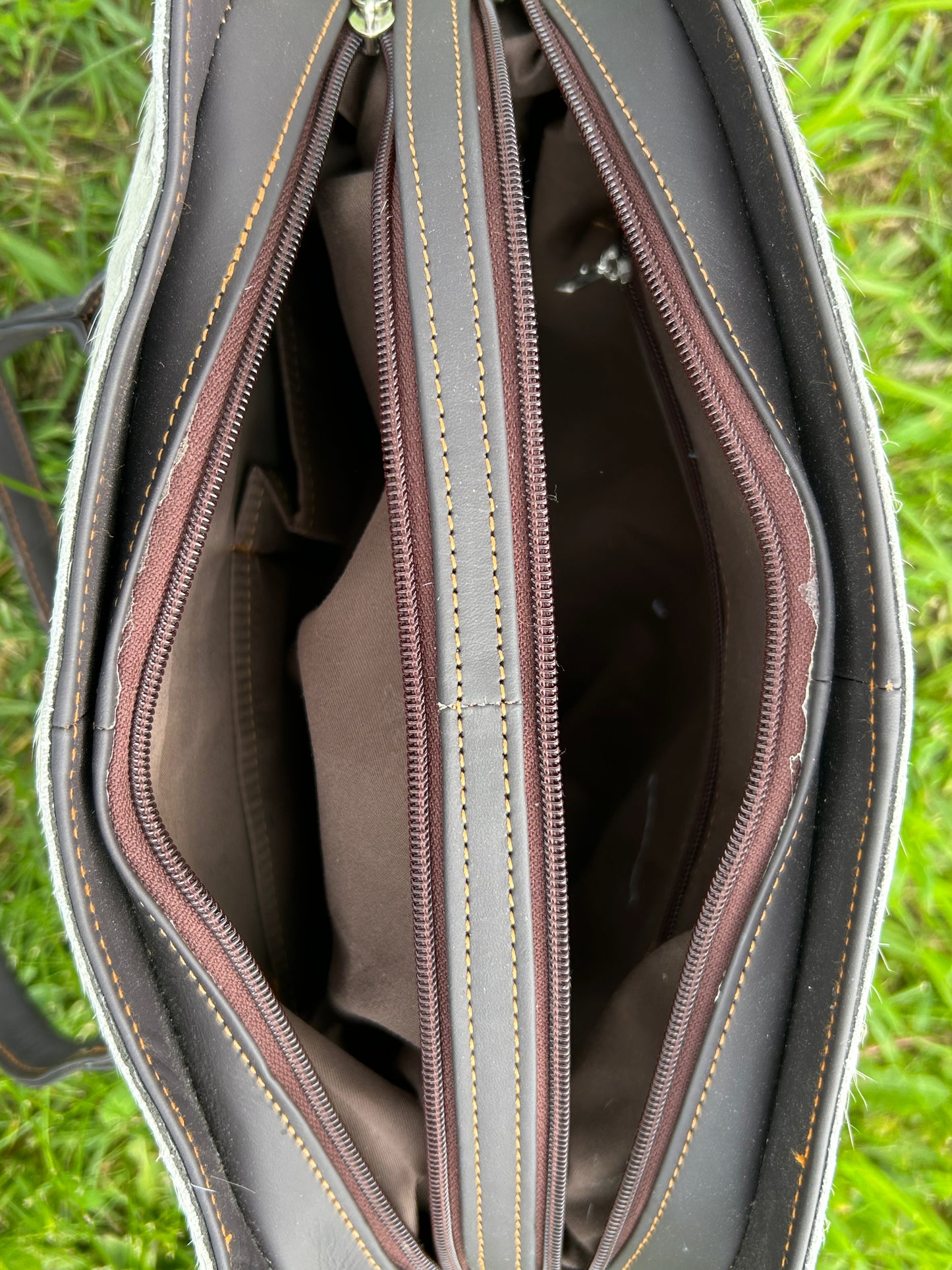 Leather Designer Dual Compartment Purse With Cowhide