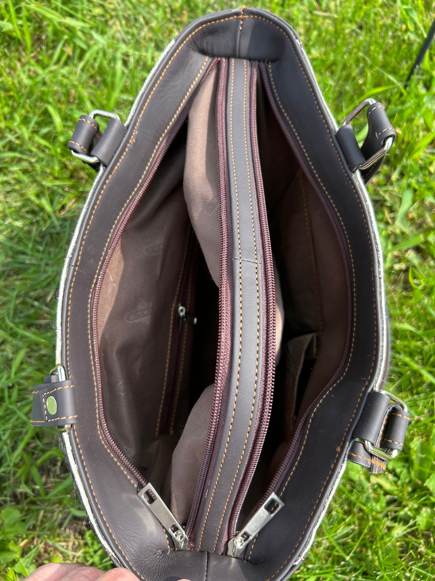 Leather Designer Dual Compartment Purse With Cowhide