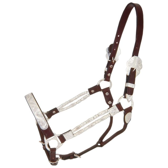 SILVER FERRULES HORSE SIZE SHOW HALTER WITH LEAD