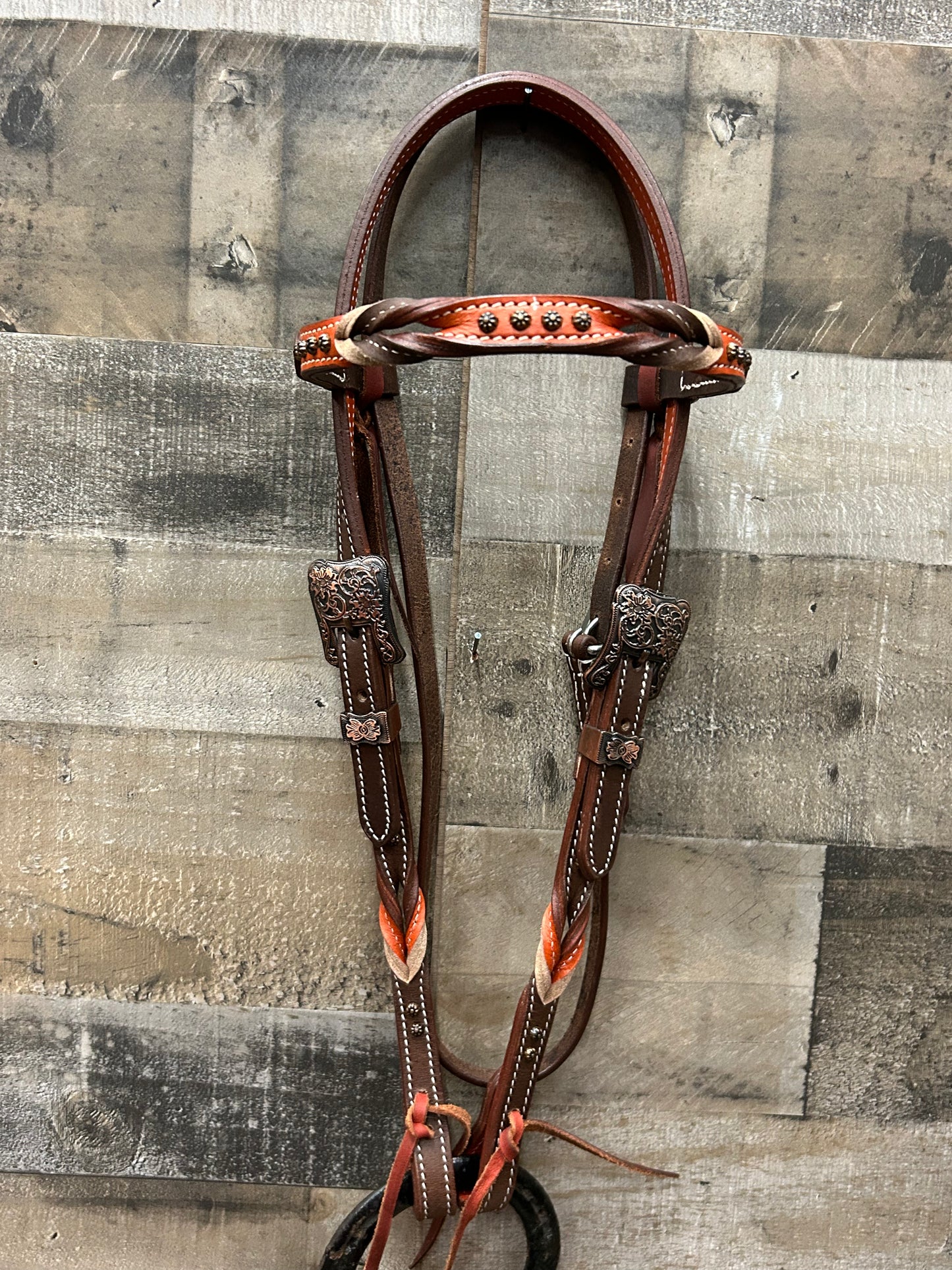 Classic Headstall By South Point Brown Leather With Orange