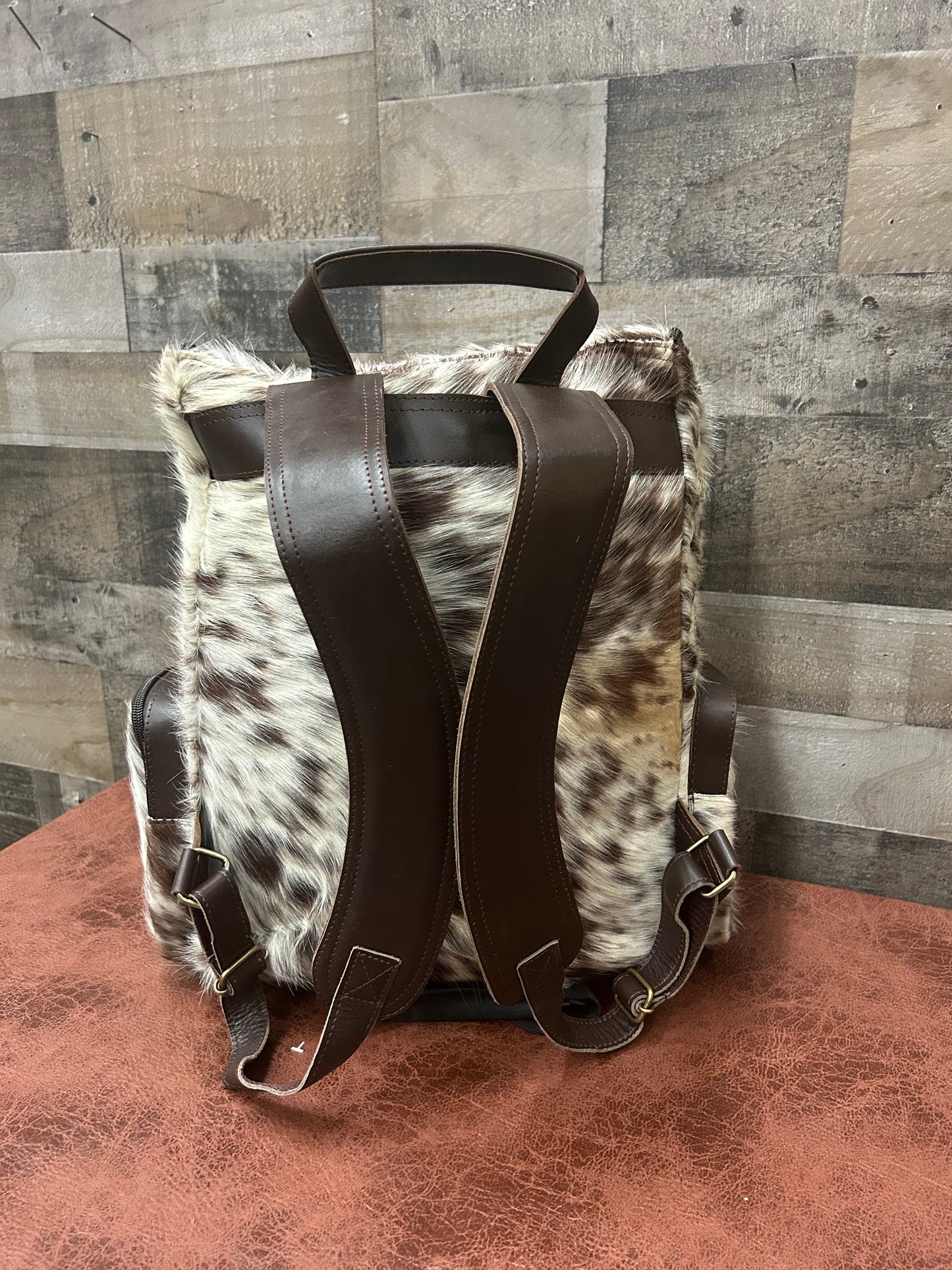Leather Backpack With Cowhide L-12” H-14” W-6”