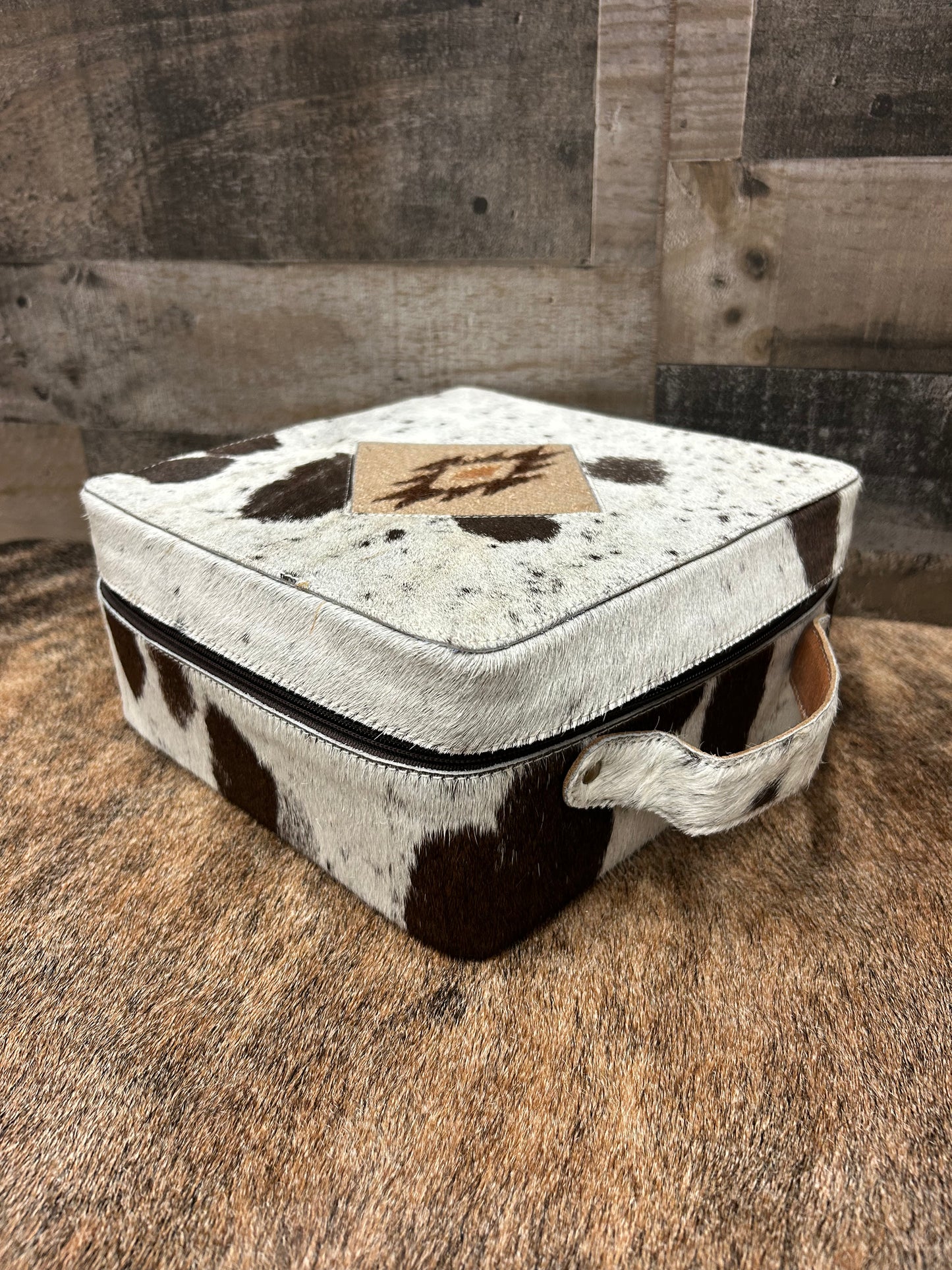 Classic Country Western Genuine Leather Covered In Cowhide Jewelry Box 9x9x4.5