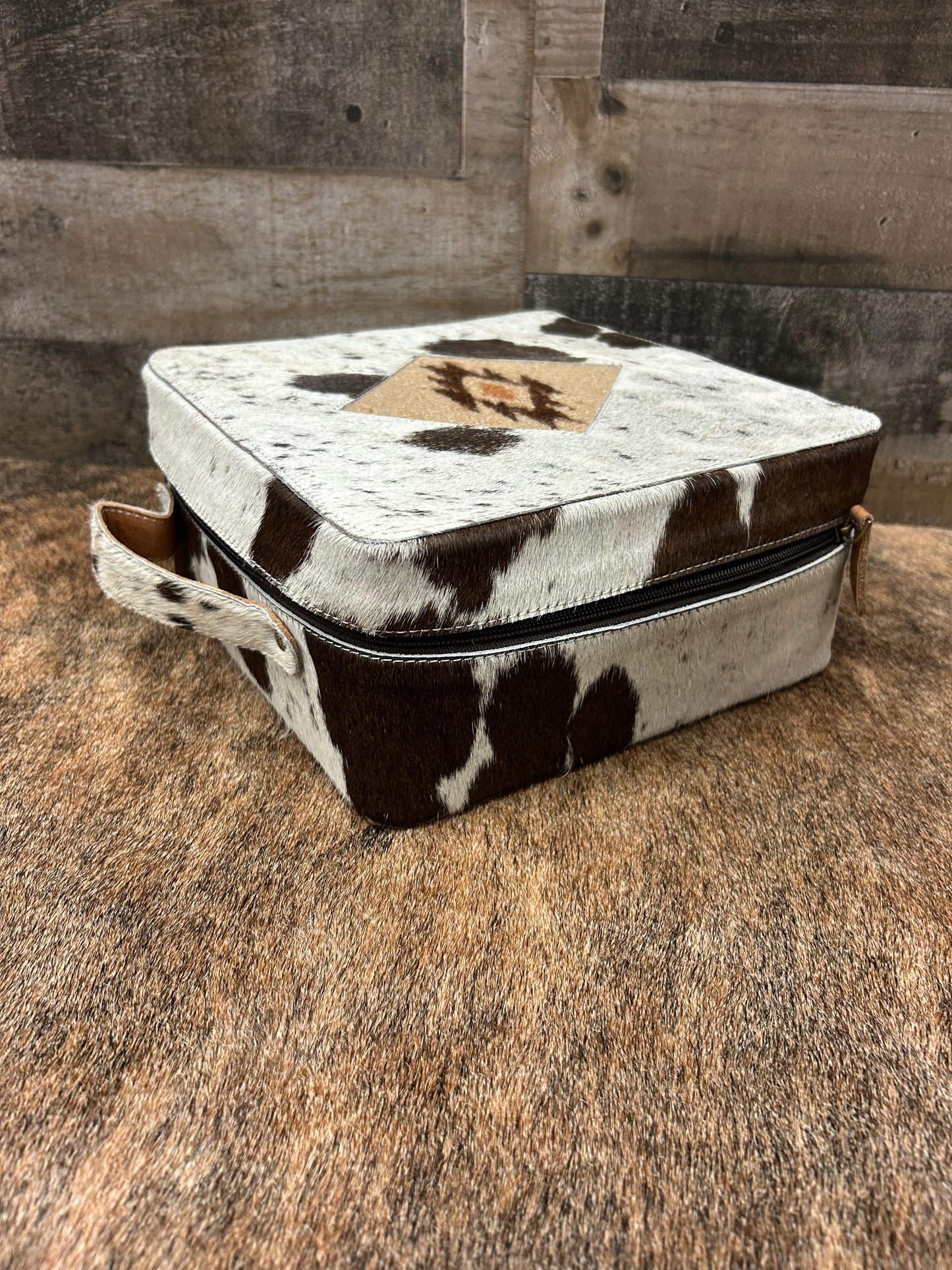 Classic Country Western Genuine Leather Covered In Cowhide Jewelry Box 9x9x4.5