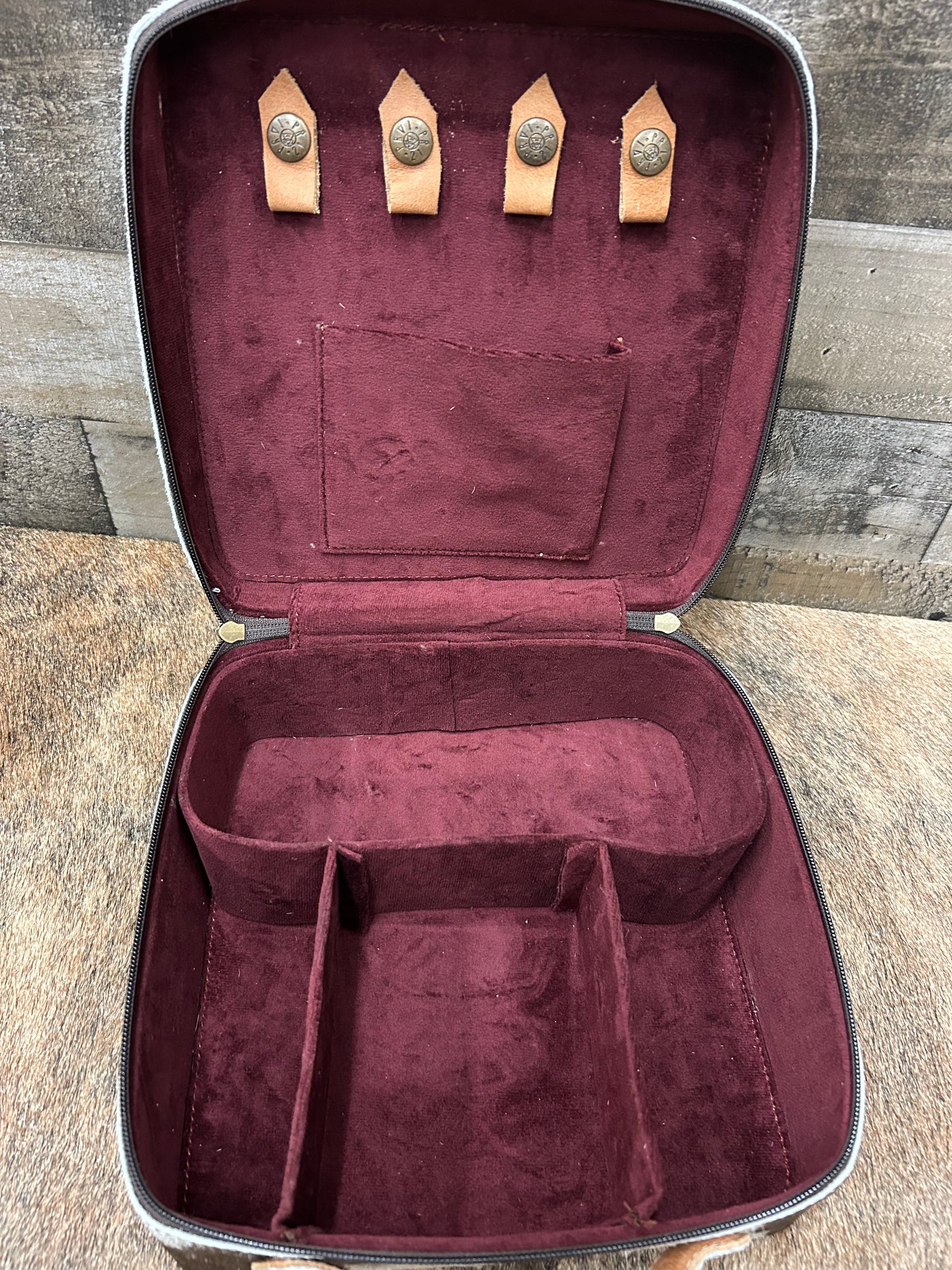 Classic Country Western Genuine Leather Covered In Cowhide Jewelry Box 9x9x4.5