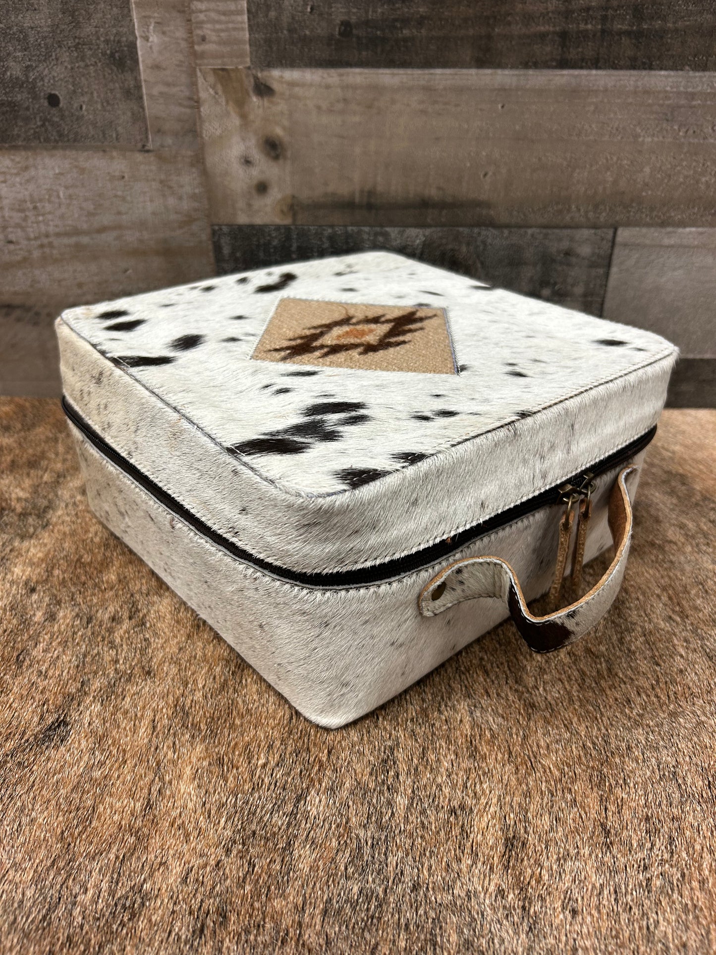 Classic Country Western Genuine Leather Covered In Cowhide Jewelry Box 9x9x4.5