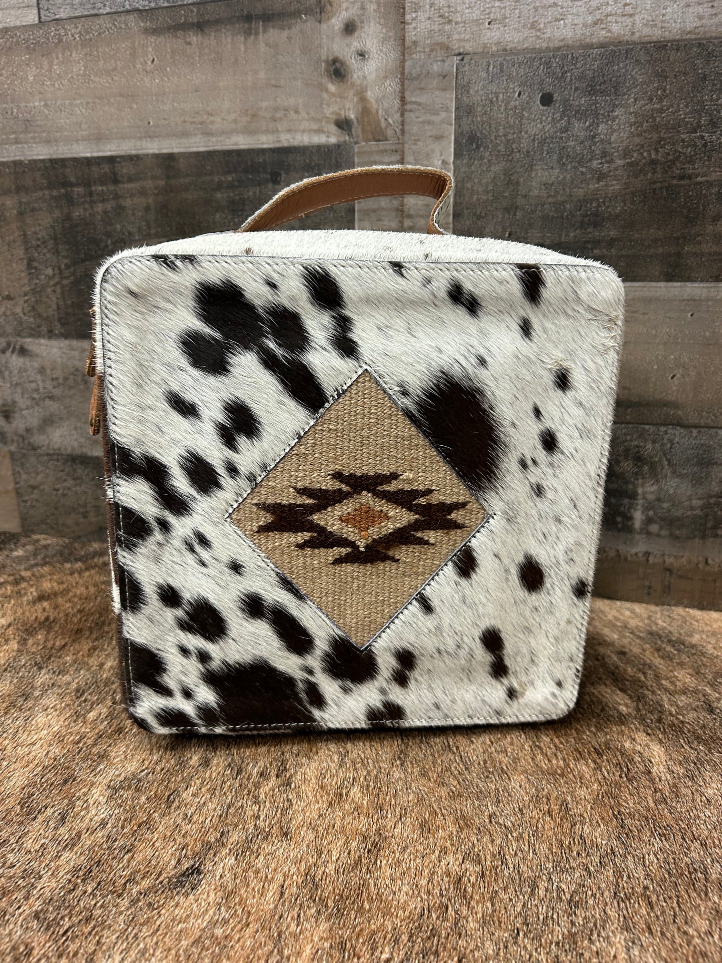 Classic Country Western Genuine Leather Covered In Cowhide Jewelry Box 9x9x4.5