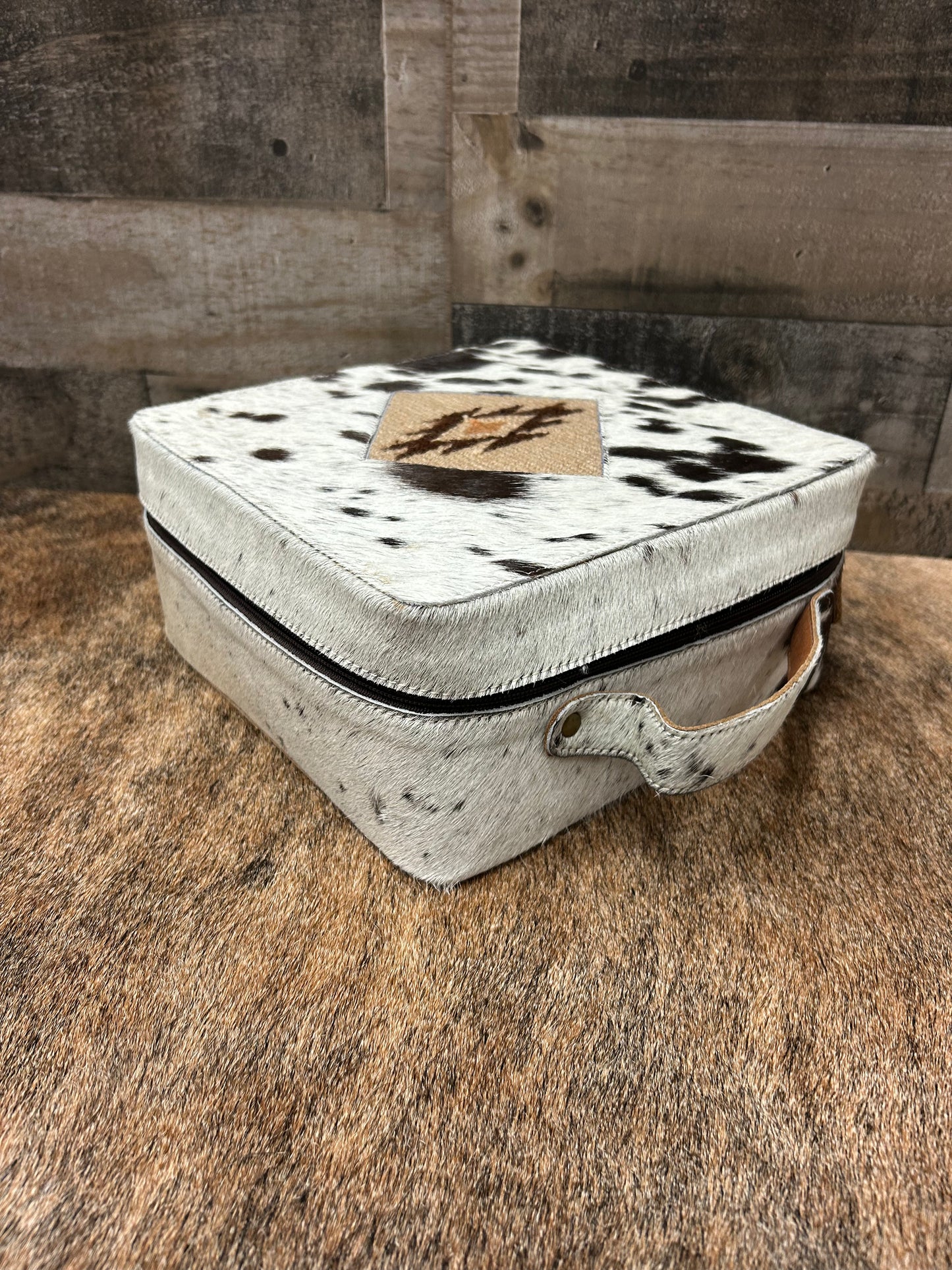 Classic Country Western Genuine Leather Covered In Cowhide Jewelry Box 9x9x4.5