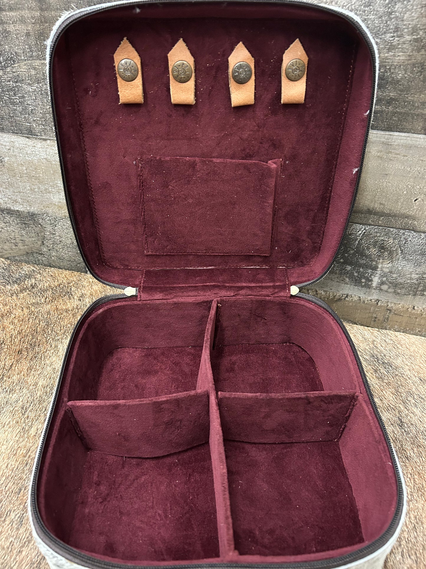 Leather Tooled Jewelry Box Wrapped In Cowhide 9x9x4.5