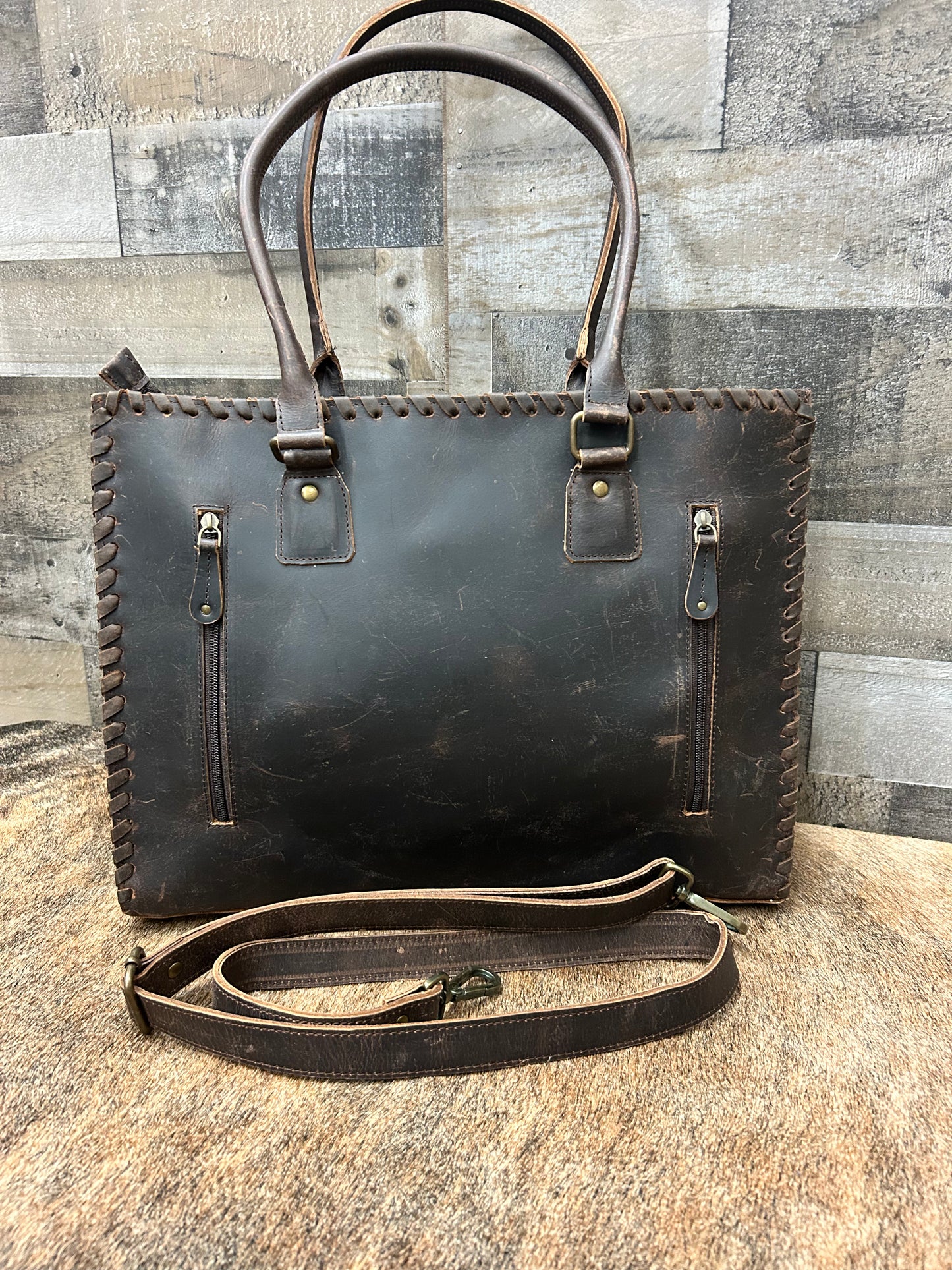 100% Leather Purse With Cowhide Duel Concealed Carry 11x16x7