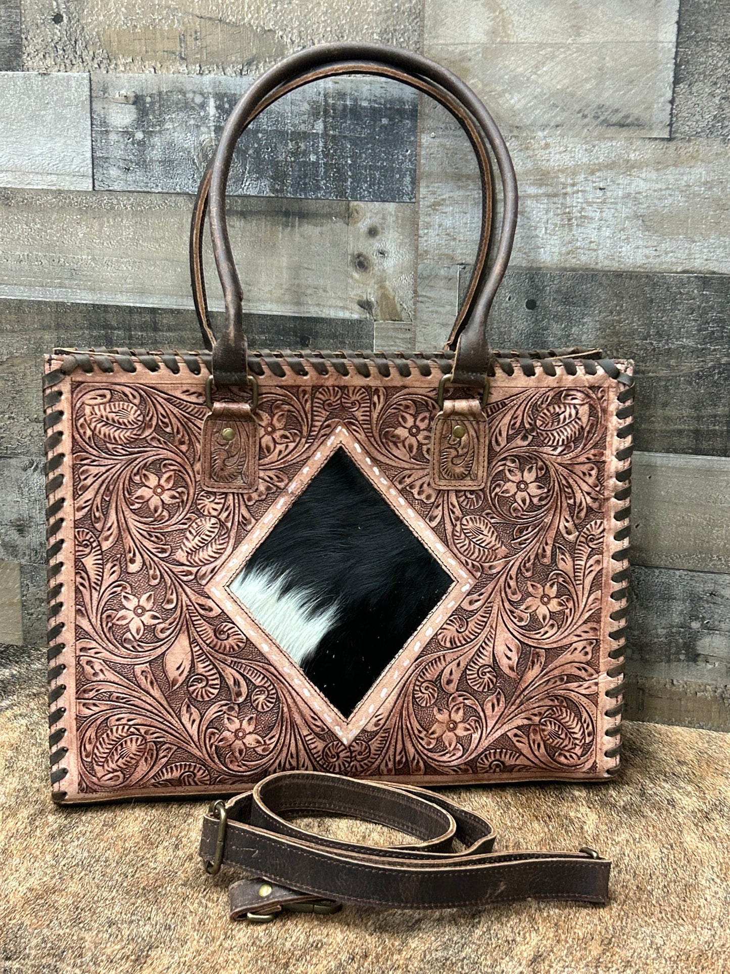 100% Leather Purse With Cowhide Duel Concealed Carry 11x16x7