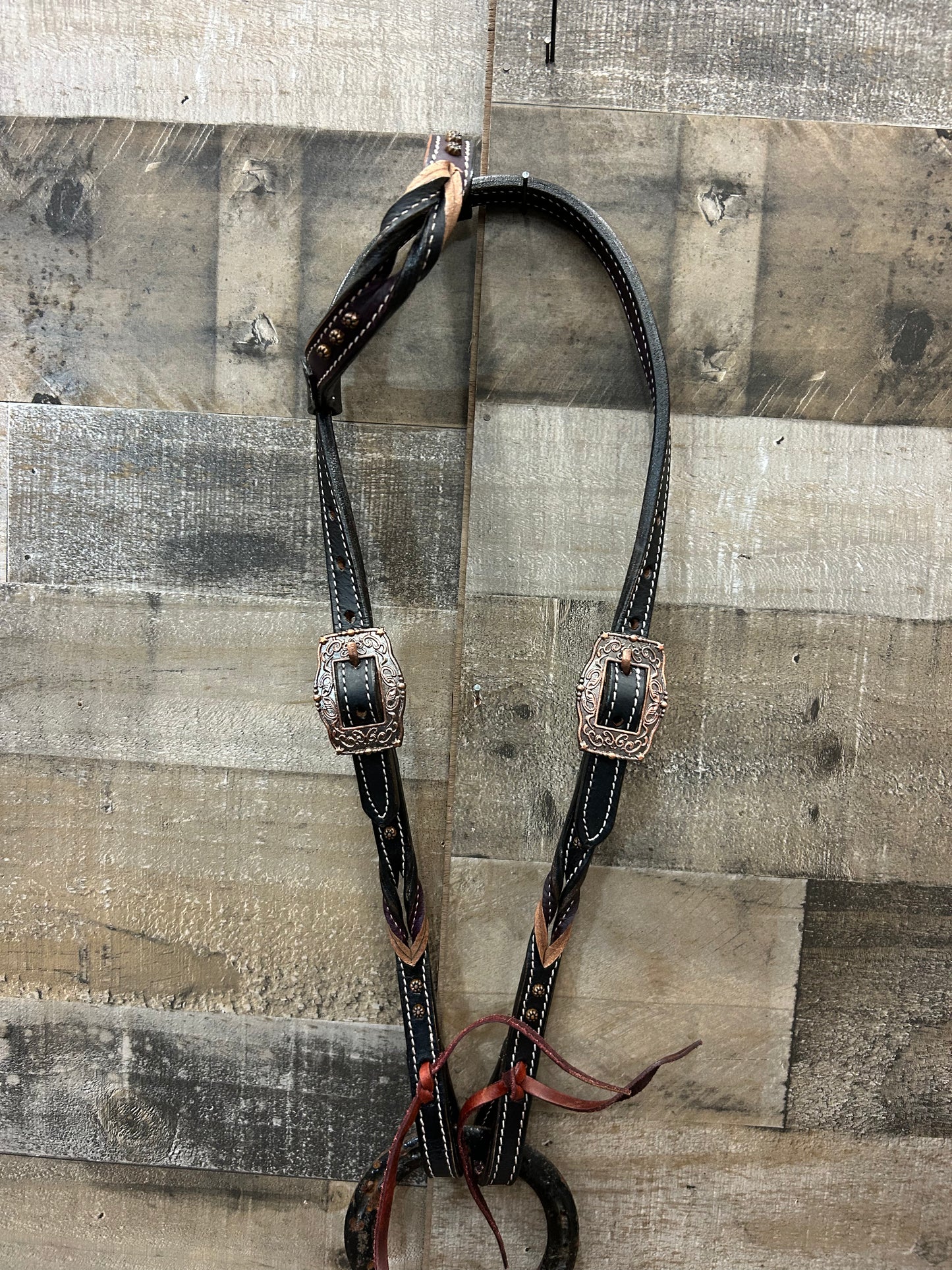 Classic Headstall By South Point Black Leather With Dark Purple