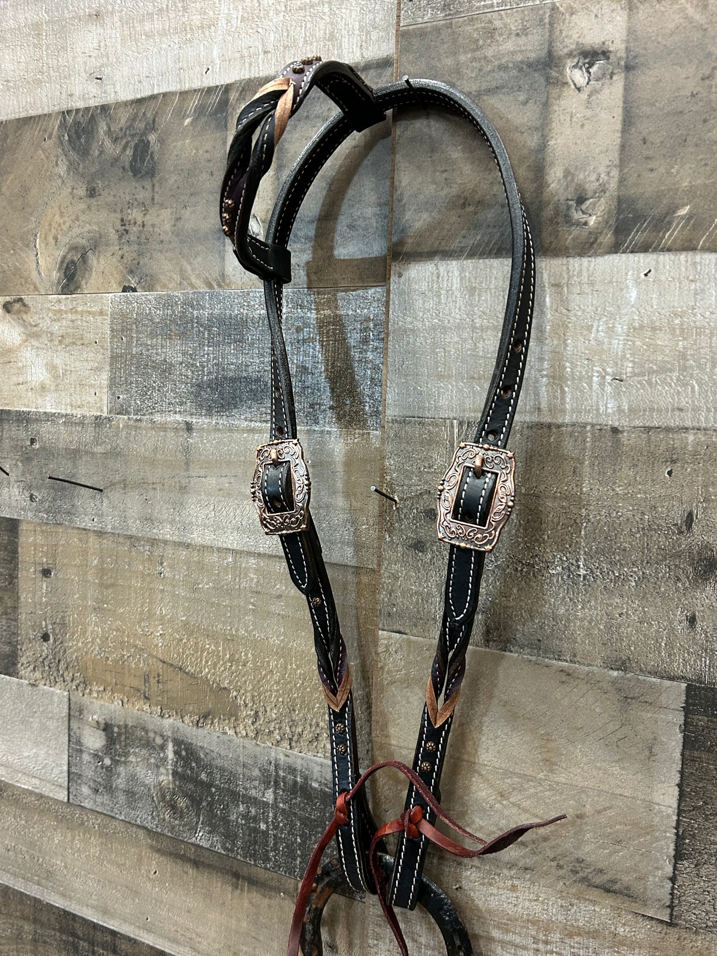Classic Headstall By South Point Black Leather With Dark Purple