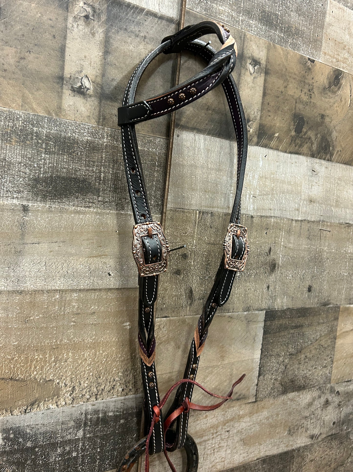 Classic Headstall By South Point Black Leather With Dark Purple