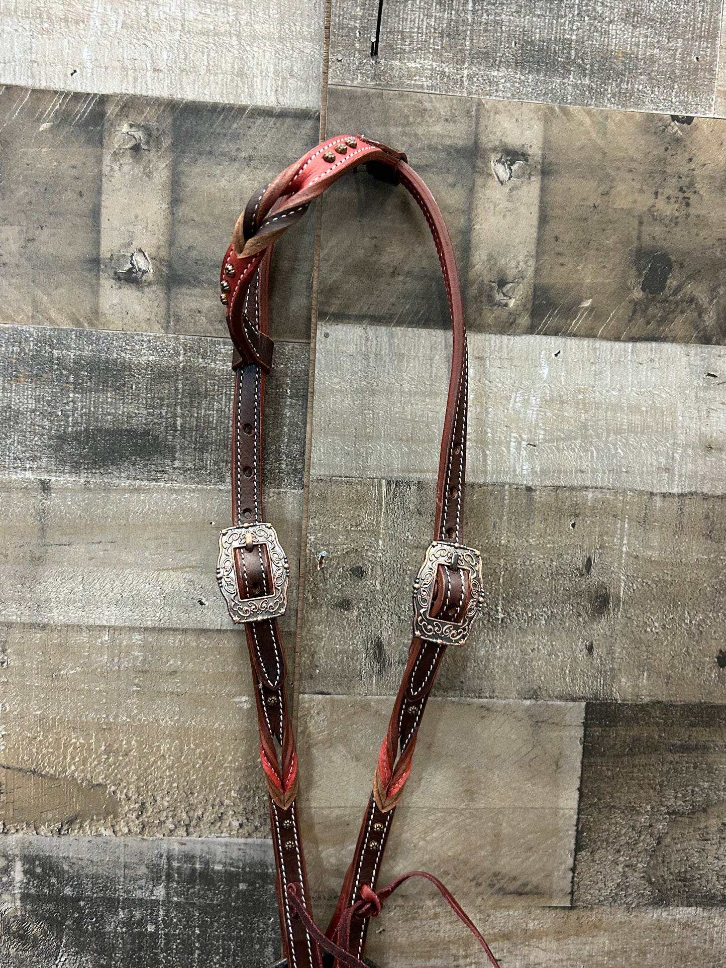 Classic Headstall By South Point Brown Leather With Red