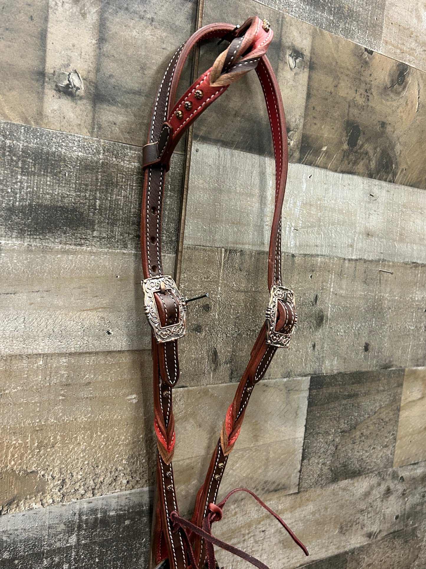 Classic Headstall By South Point Brown Leather With Red