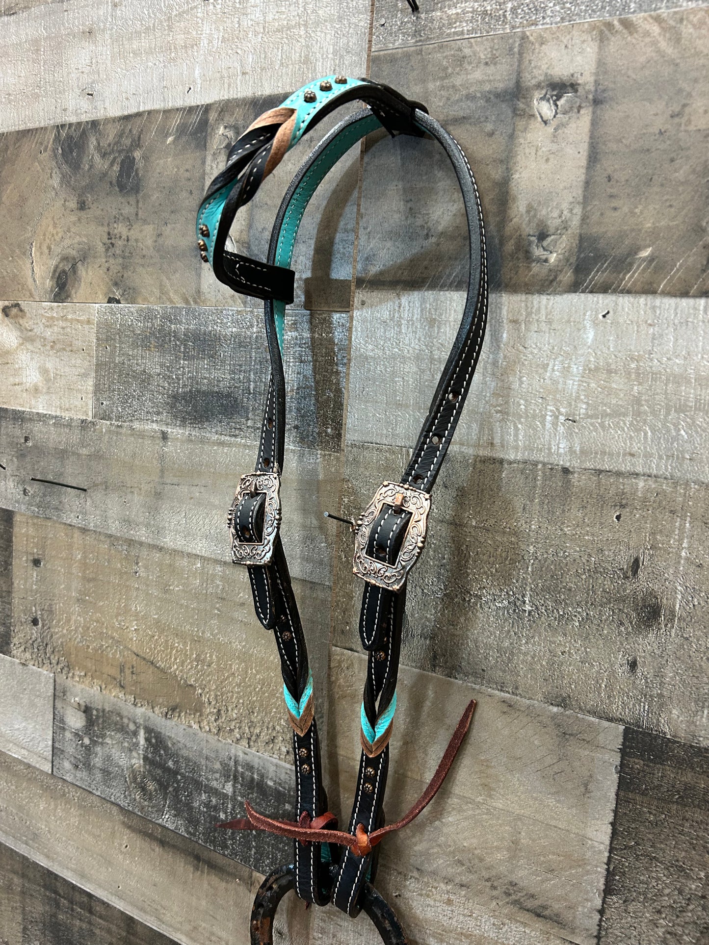 Classic Headstall By South Point Black Leather With Turquoise