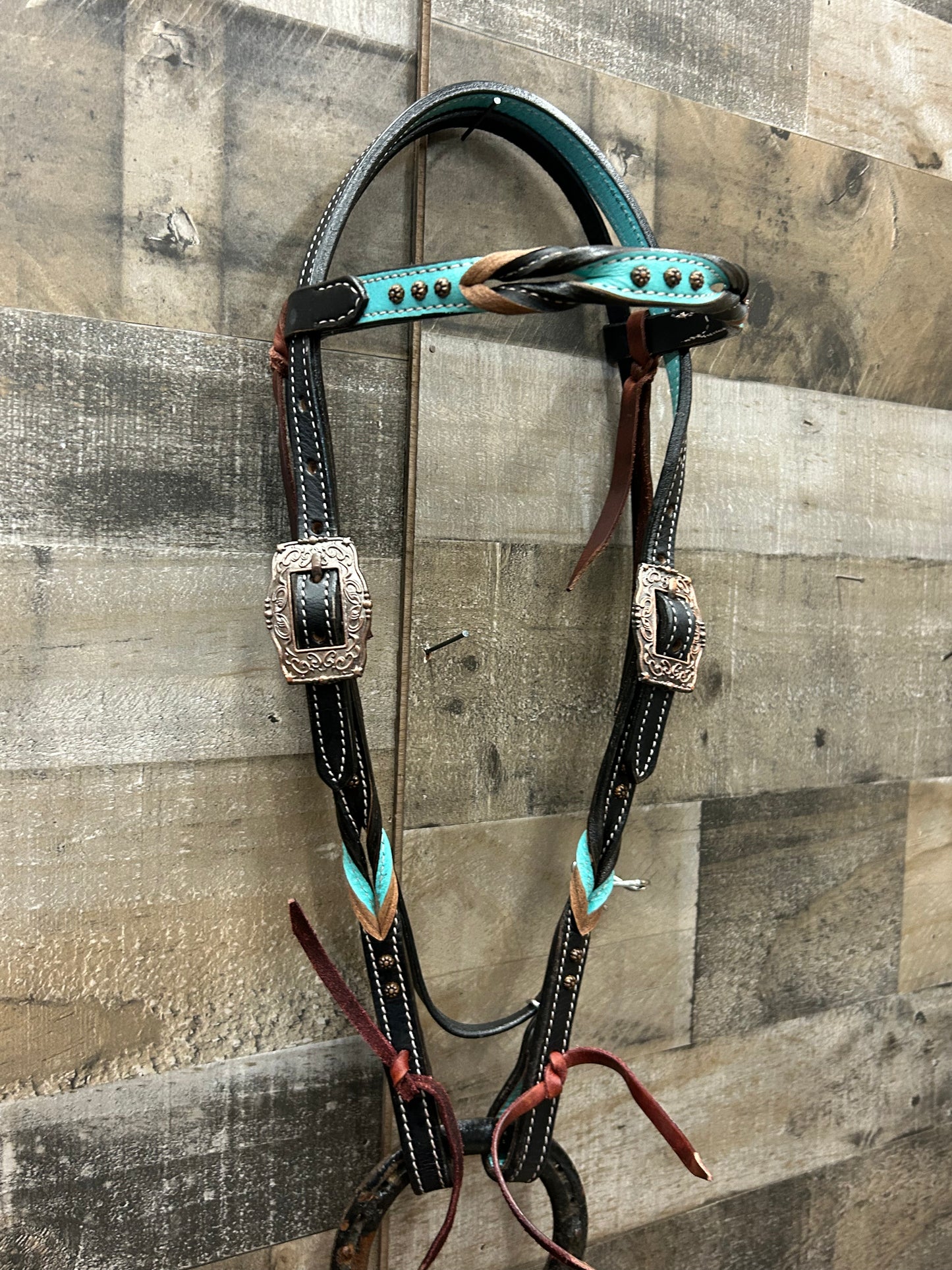 Classic Headstall By South Point Black Leather With Turquoise