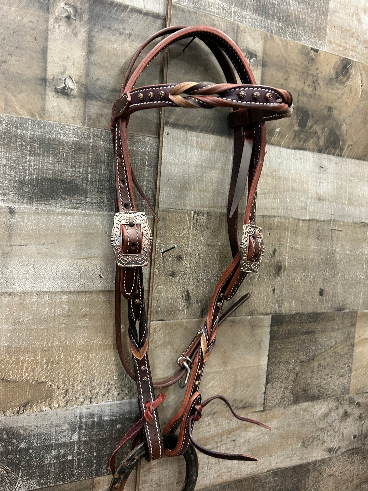 Classic Headstall BySouth Point Brown Leather With Dark Purple