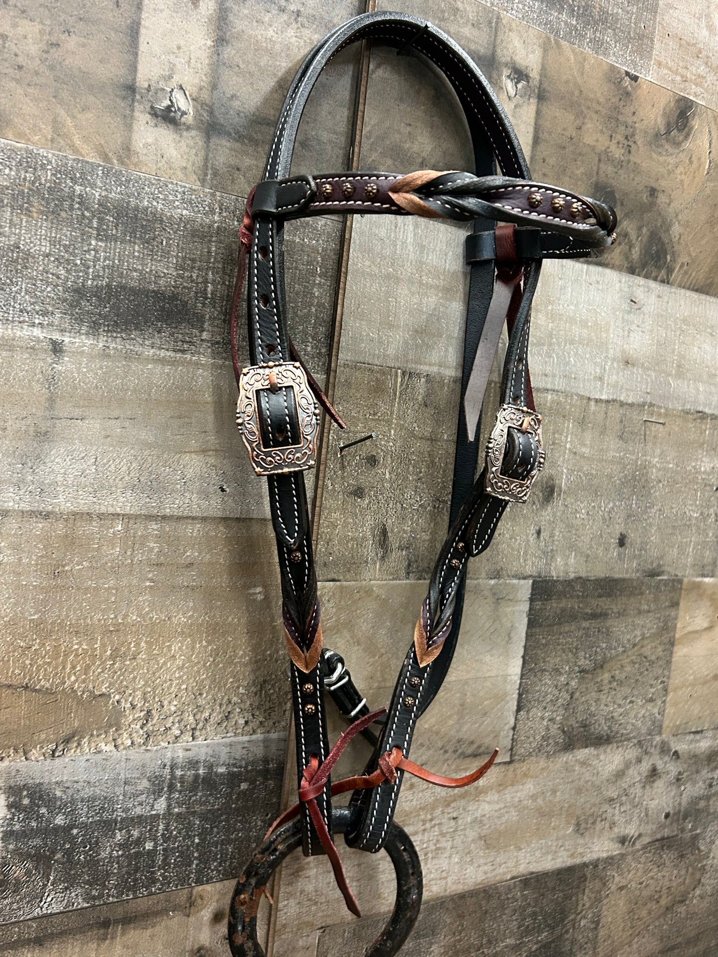 South Point Headstall Black Leather With Dark Purple
