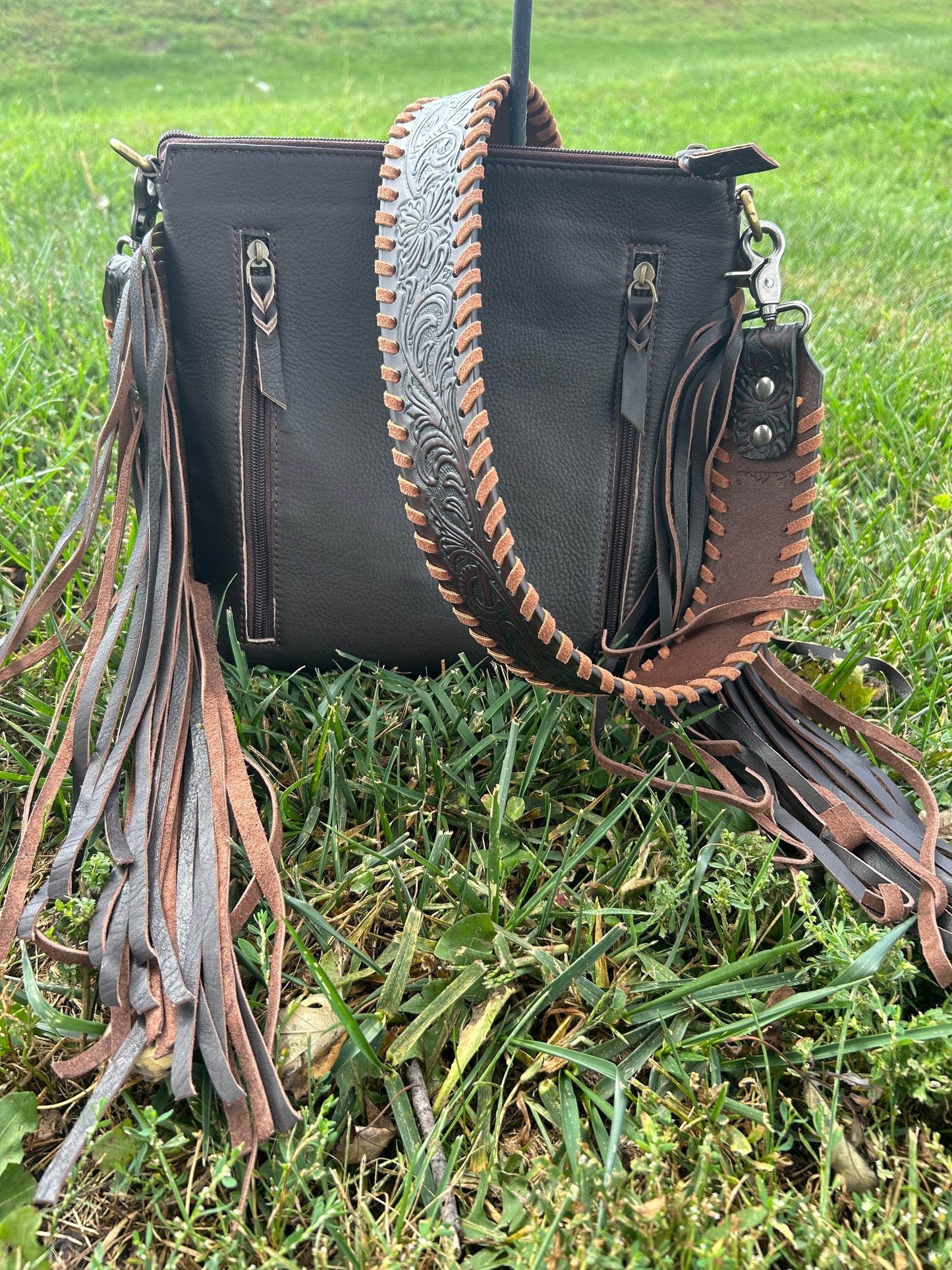 Genuine Leather Crossbody With Hair On Hide 10”x10” ❇️Free Shipping ❇️