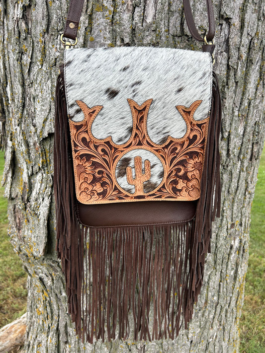 Luxury Boho Hand Tooled Cowhide Leather Crossbody ♦️ Free Shipping ♦️