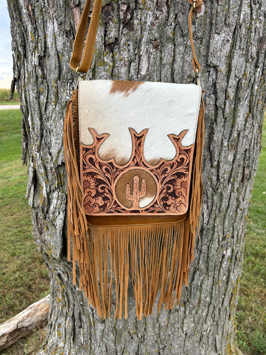 Luxury Boho Hand Tooled Cowhide Leather Crossbody ♦️ Free Shipping ♦️