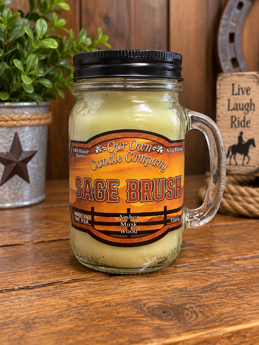 Sage Brush Candle Scent Amber, Musk, Wood