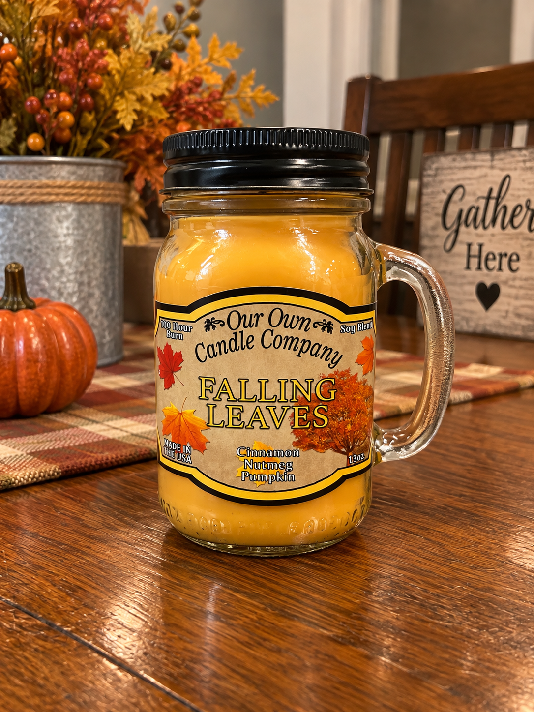 Falling Leaves Candle Sent is Cinnamon, Nutmeg, Pumpkin