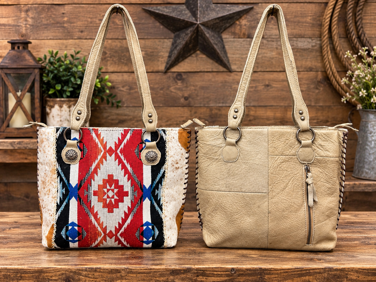 Leather Purse With Cowhide L-11”, W-4”, H-11”