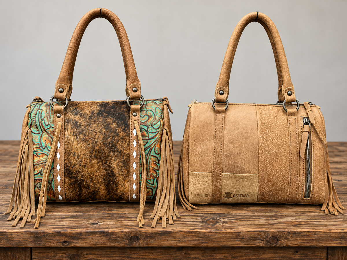 Leather Purse With Cowhide L-11”, W-4”, H-9”