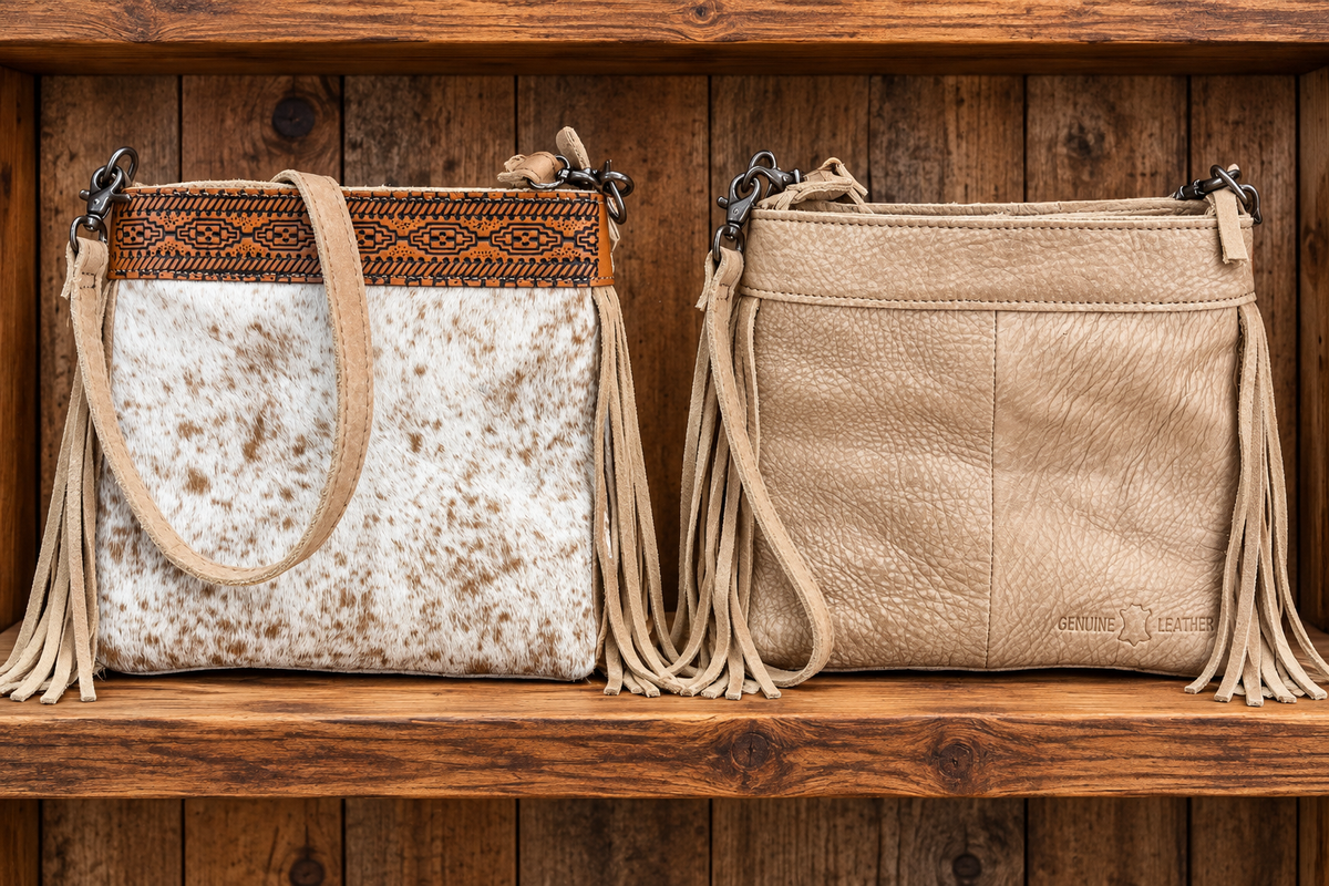 Leather With Cowhide Purse 10”L x 9”H x 3”W